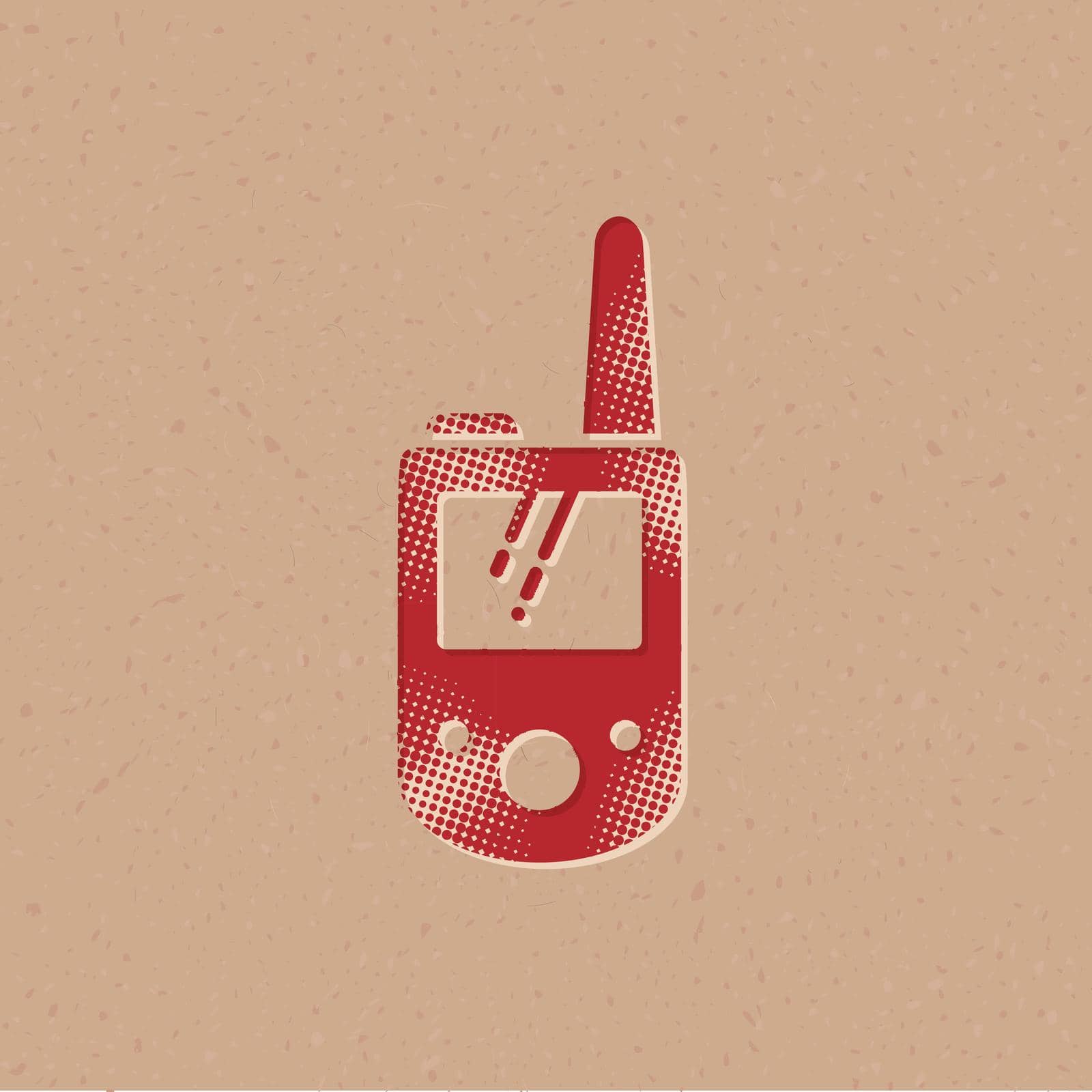 Handie talkie icon in halftone style. Grunge background vector illustration.