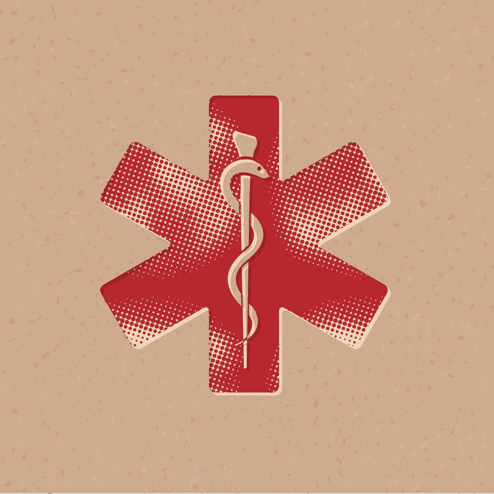 Medical symbol icon in halftone style. Grunge background vector illustration.