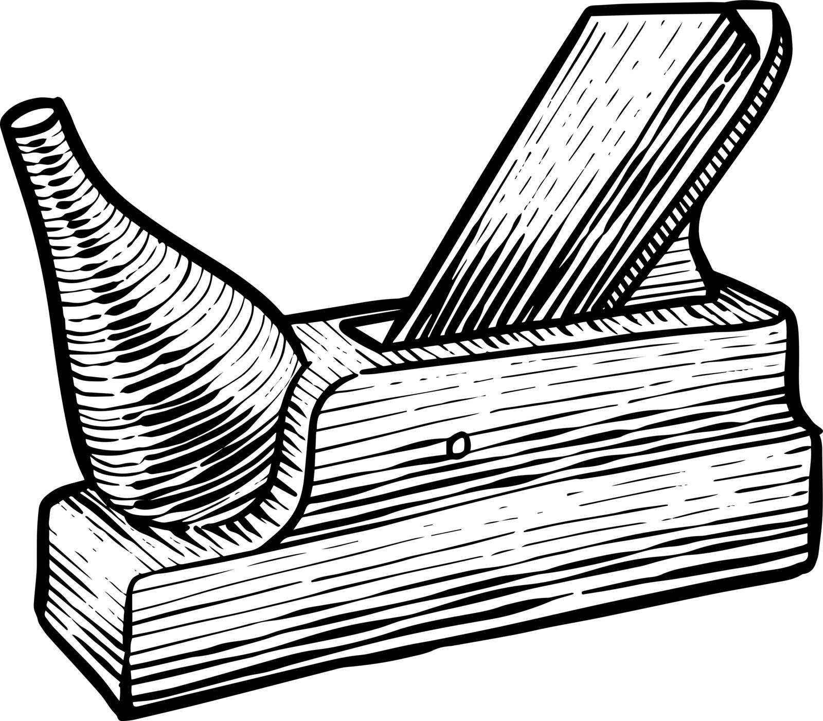 Wooden plane icon in sketch style. Woodworking tool vector illustration.