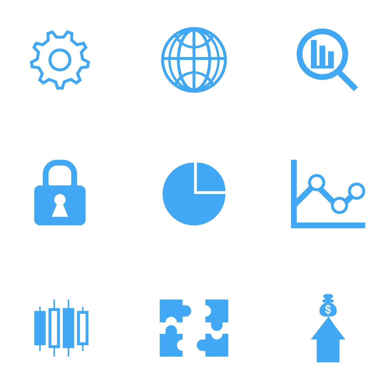 Financial icon set. icons such as graph,charts, global and others with a white background.