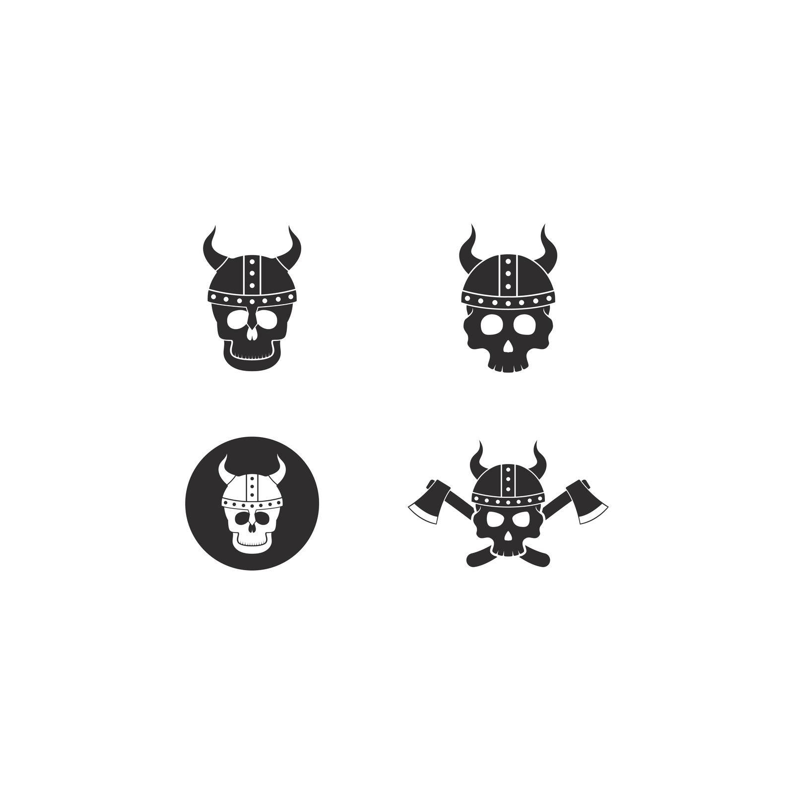 Viking skull with helmet logo vector icon illustration design