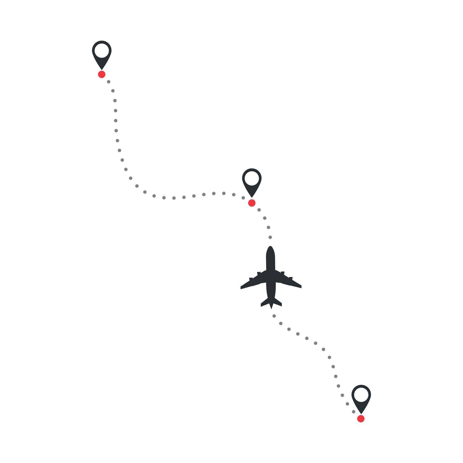 Airplane flight line route vector with start point illustration by kosasihindra55