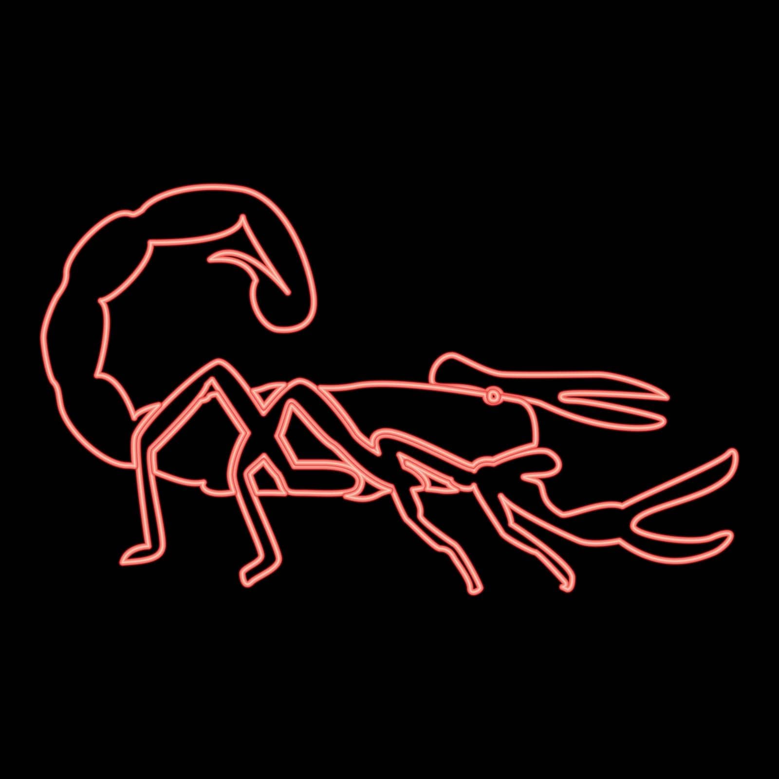 Neon scorpion red color vector illustration flat style light image