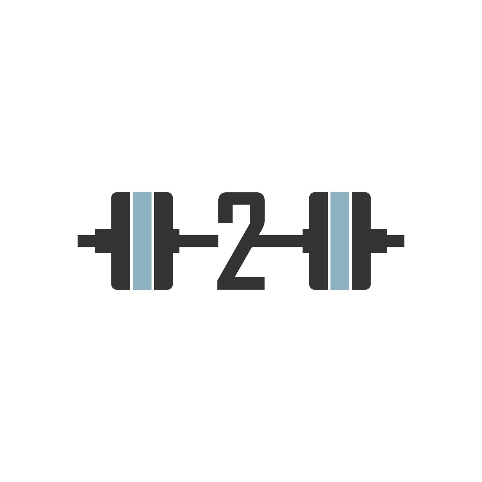 Number 2 with barbell icon fitness design template vector