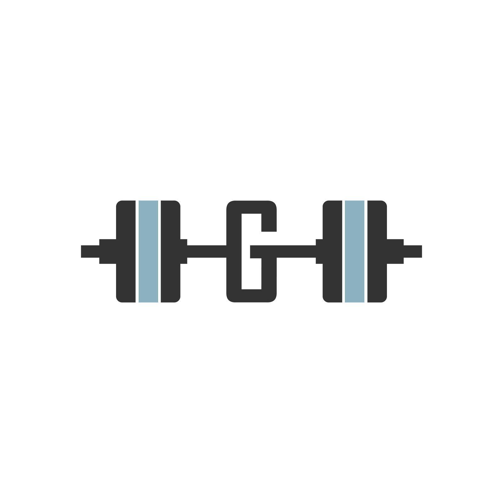 Letter G with barbell icon fitness design template vector