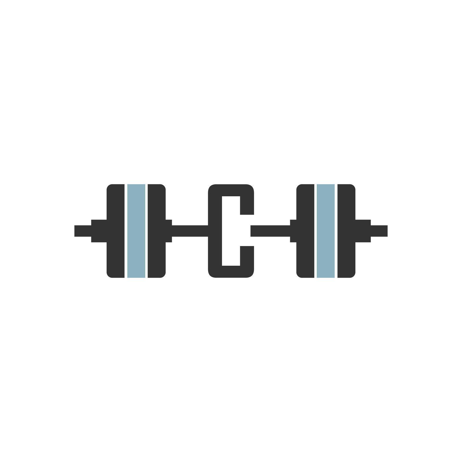 Letter C with barbell icon fitness design template vector