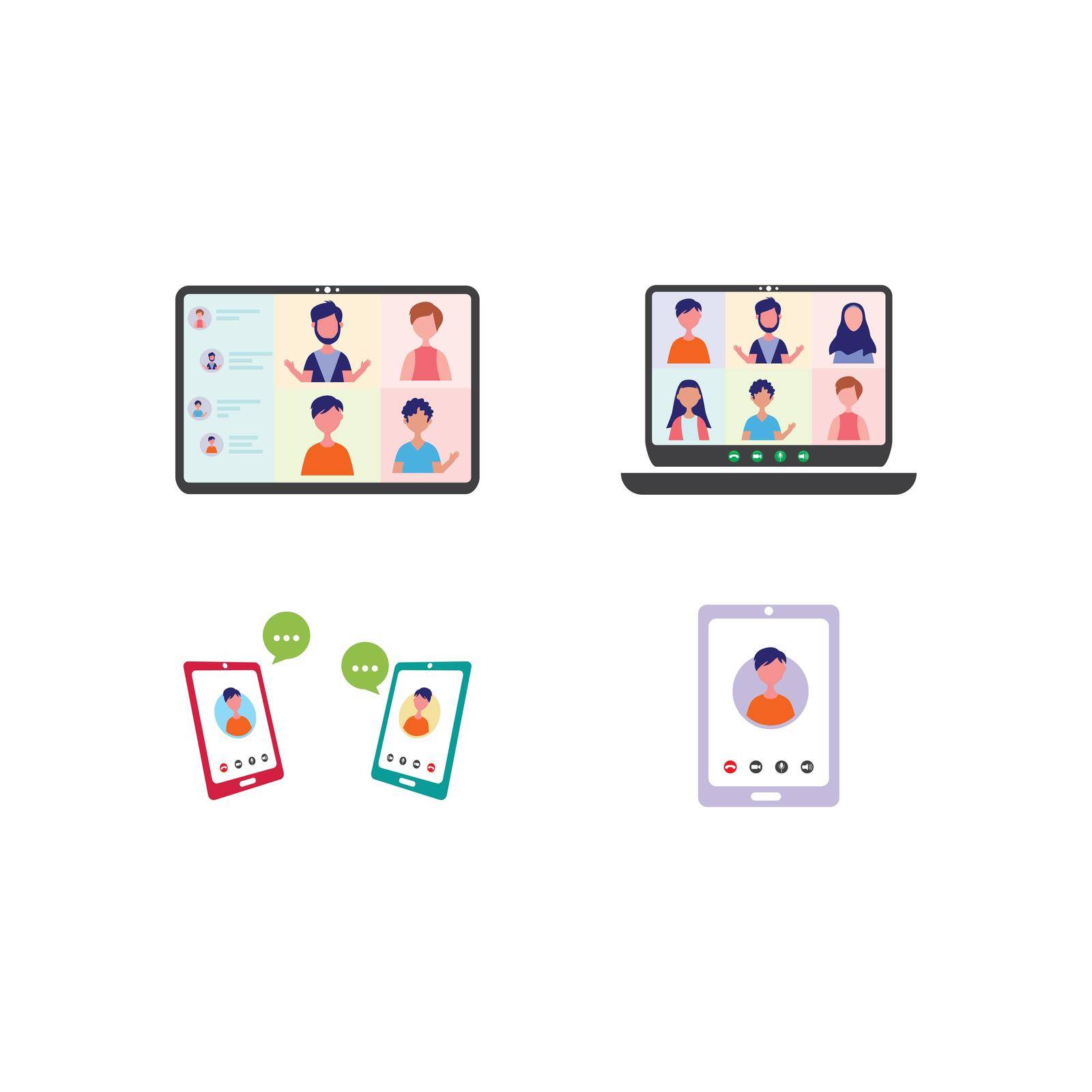 Video conference with character people group flat design