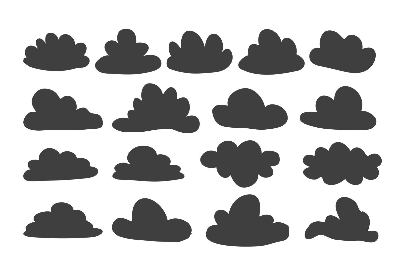 hand drawn cloud set in cartoon naive style, collection of doodle vector clouds