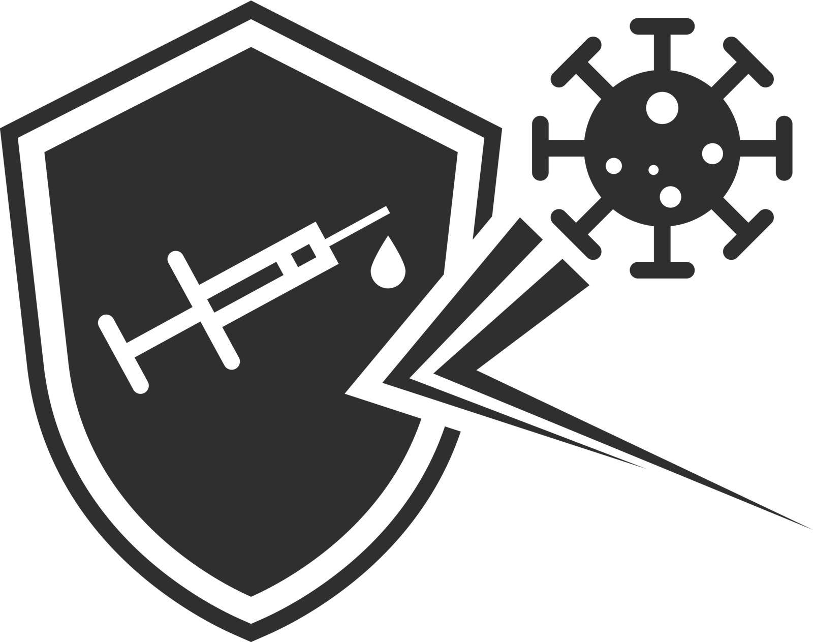 Virus protection icon in black and white. Shield and syringe. vector illustration.