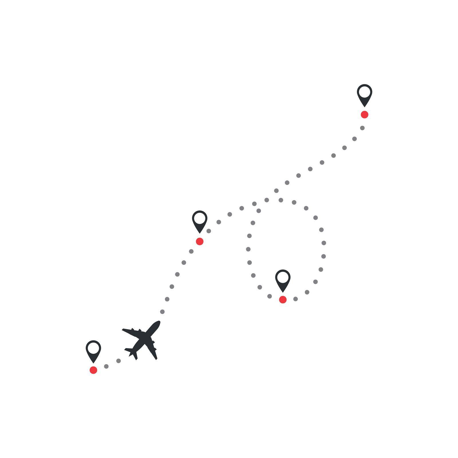 Airplane flight line route vector with start point illustration by kosasihindra55