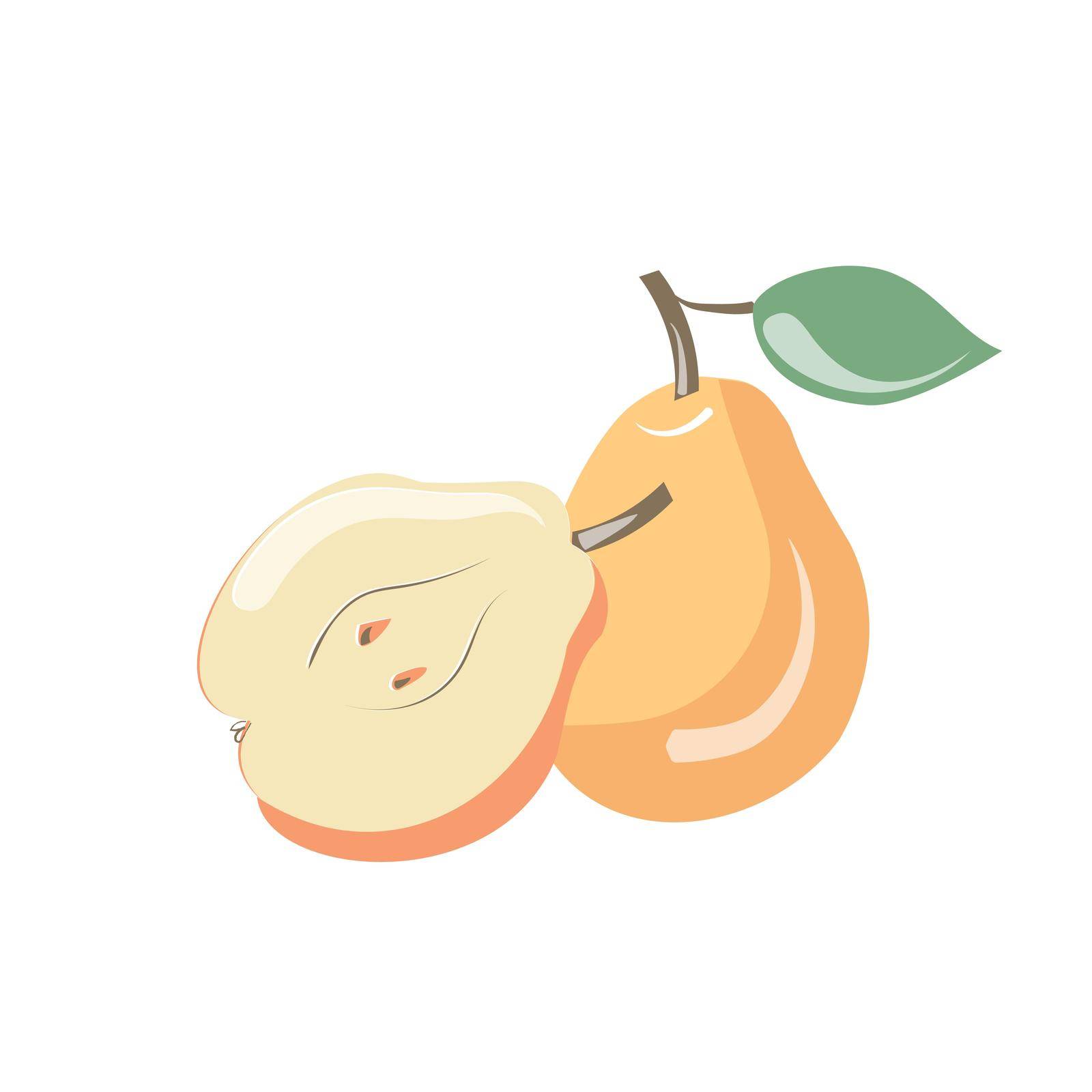 A whole pear fruit and half a pear. Isolated vector image
