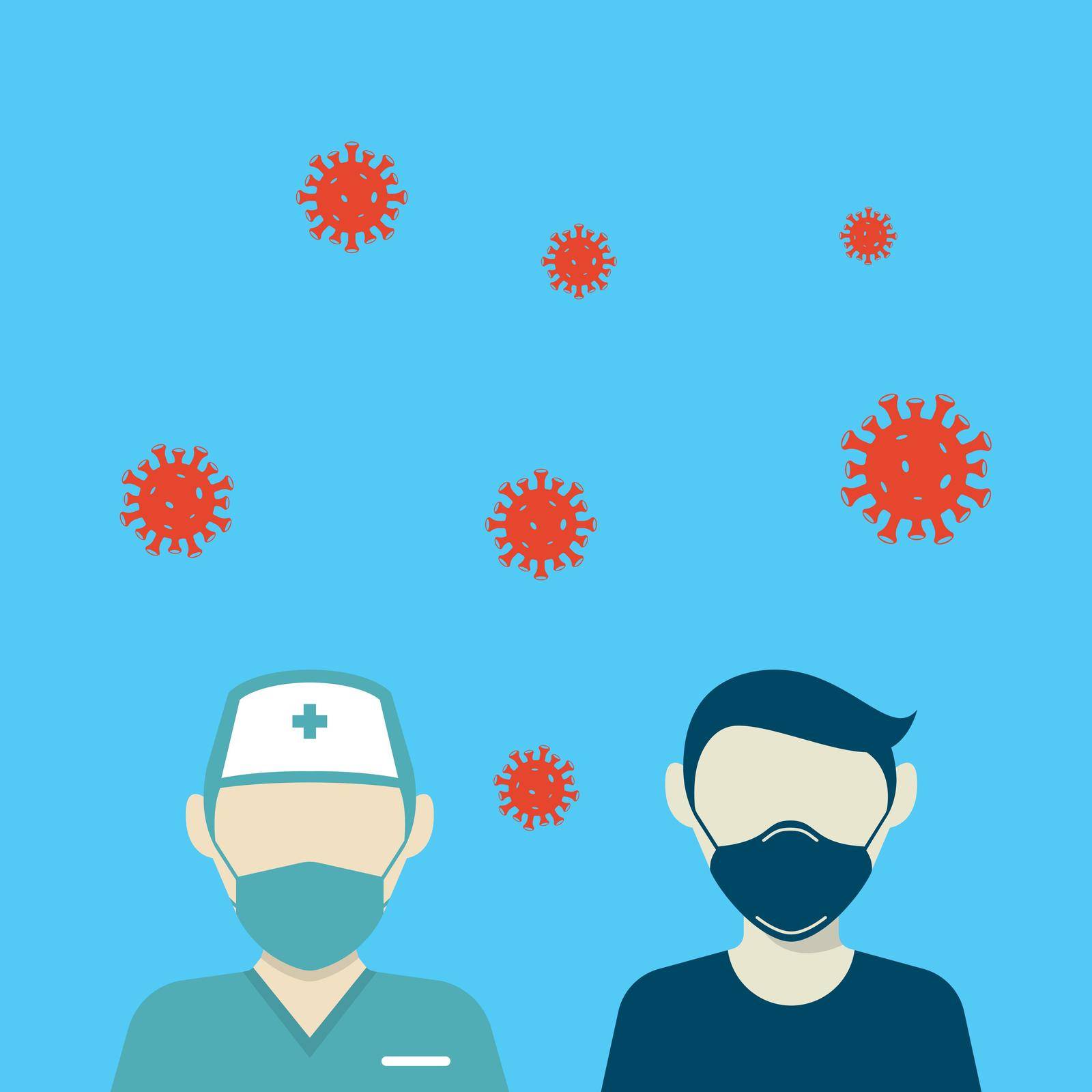 a man and medical personnel wearing masks to prevent transmission of the corona virus vector illustration