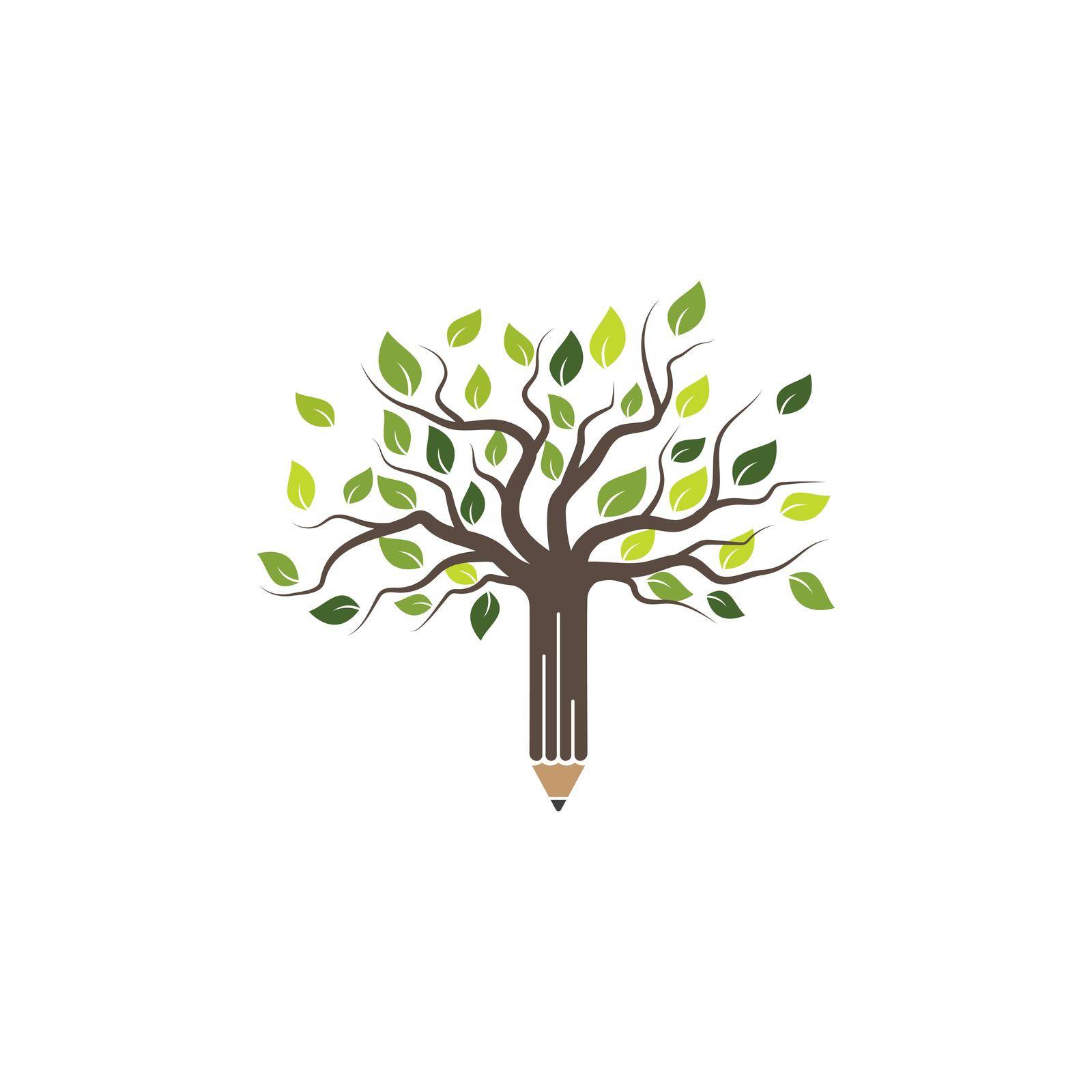 Tree with pencil writer illustration vector design