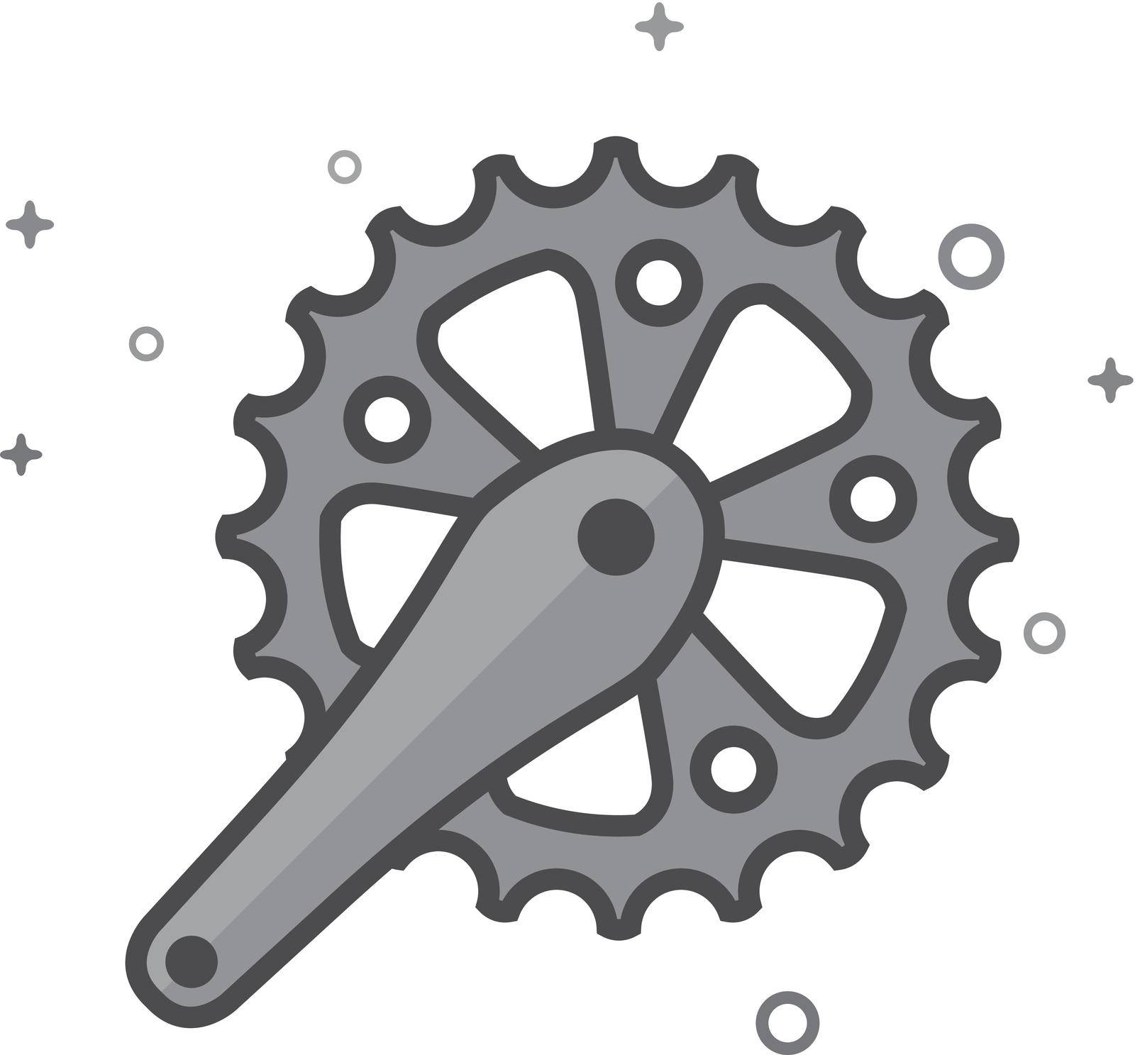 Bicycle crank set icon in flat outlined grayscale style. Vector illustration.