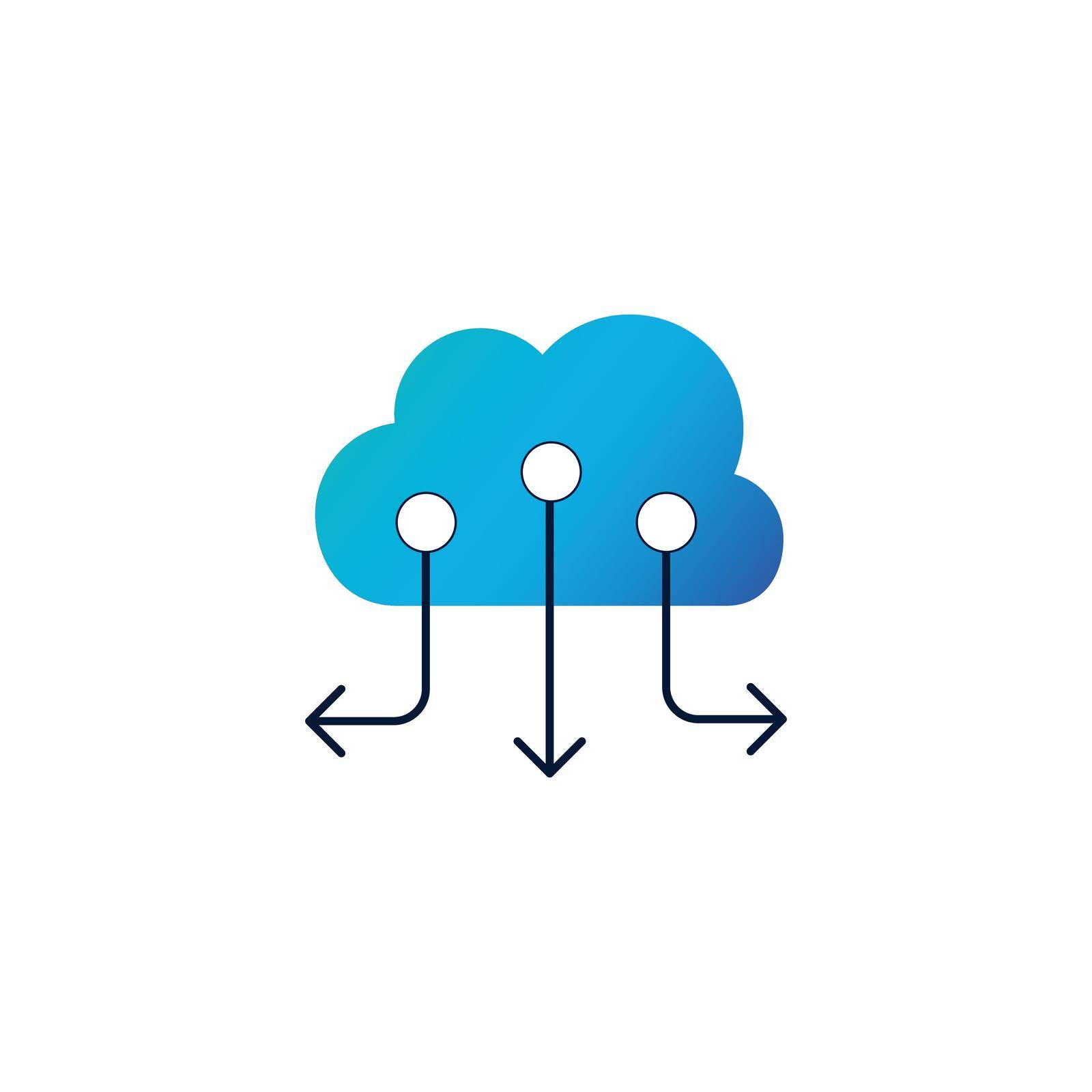 Cloud computing with three arrows that indicating cloud network sharing. Vector illustration Isolated on white background. by Kyrylov