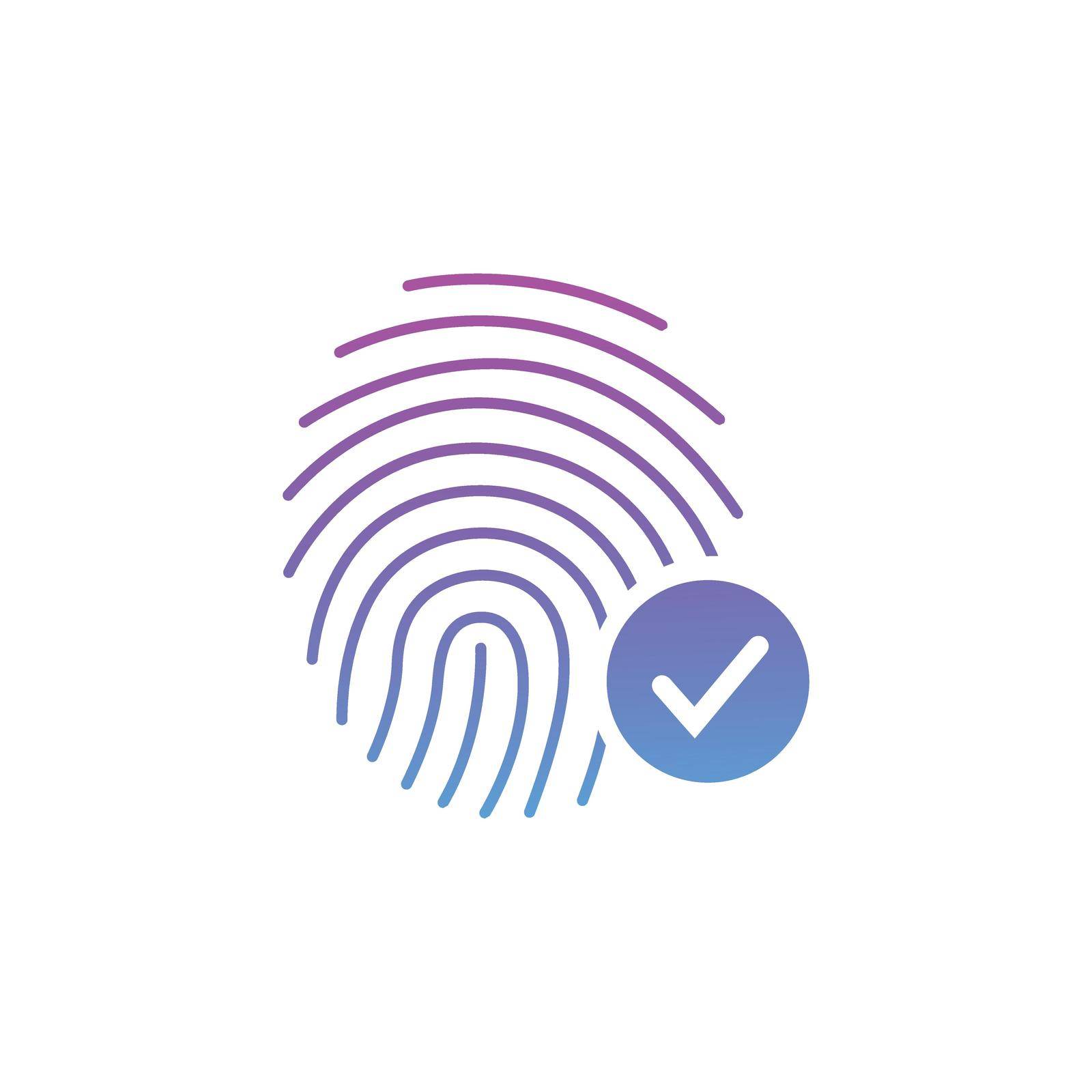 Fingerprint Success Icon, thumbprint with checkmark. vector illustration isolated on white