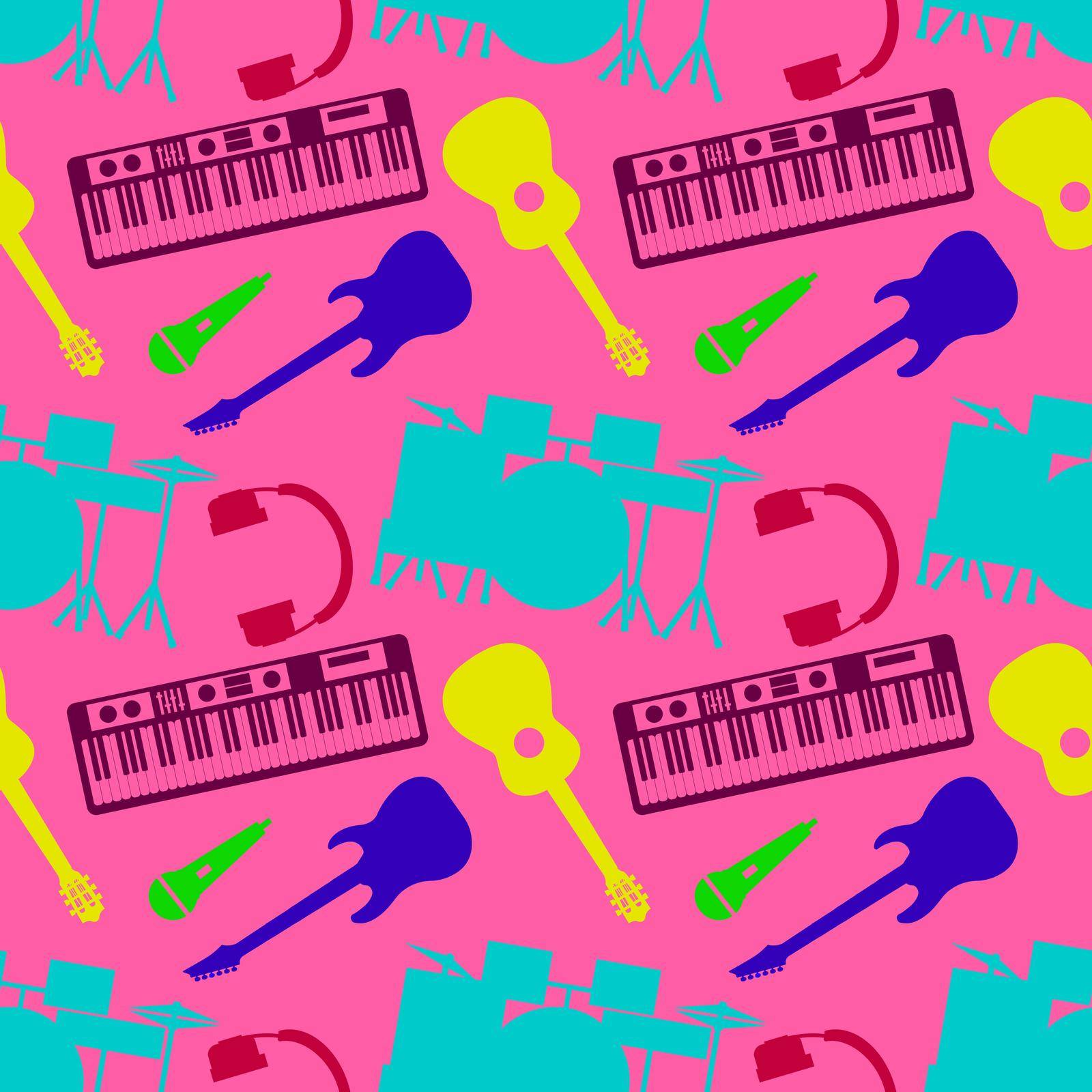 Musical colors silhouettes of musical instruments seamless pattern of orchestra harp vector illustration by Alxyzt