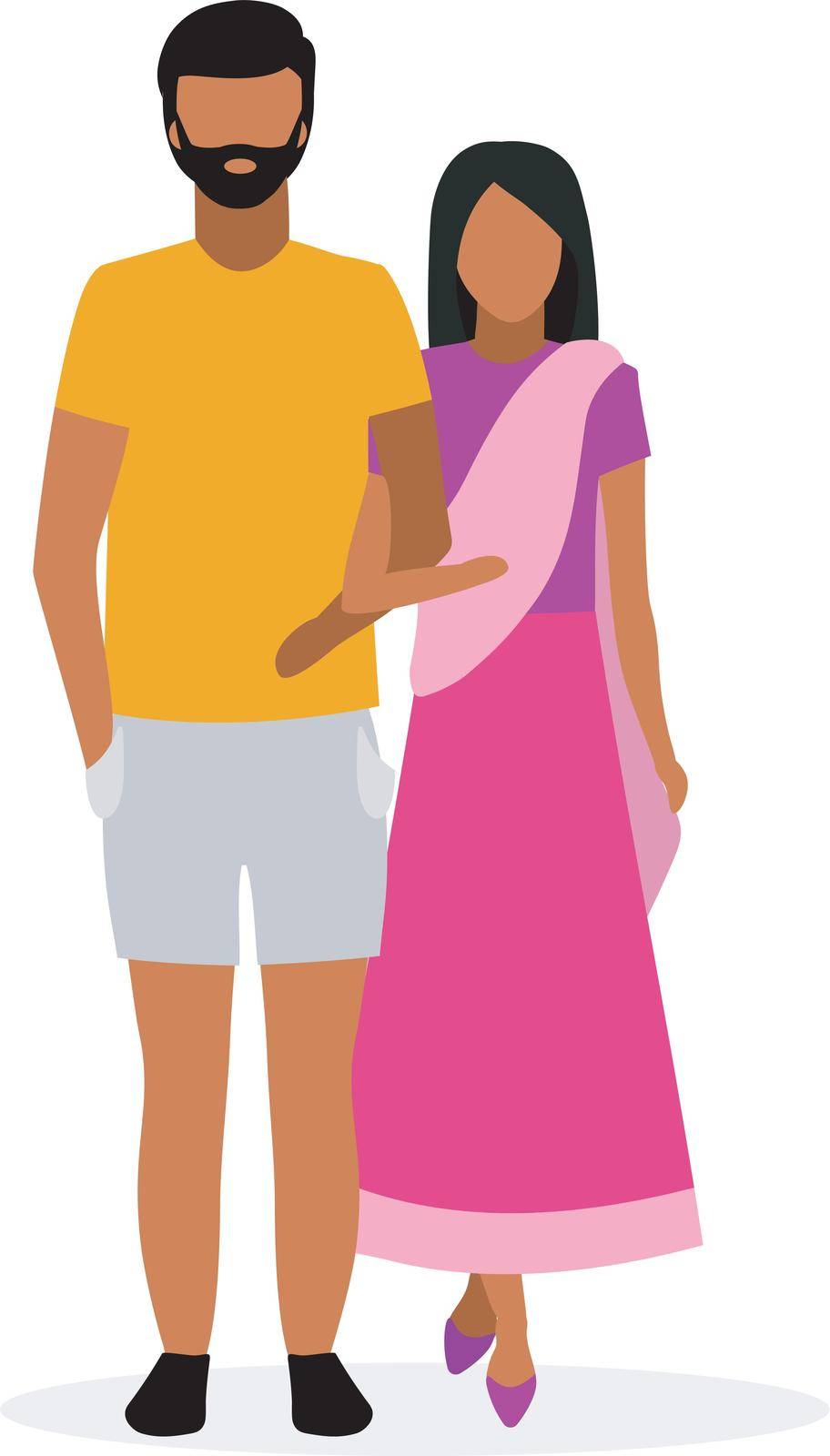 Indian family flat illustration. Asian couple cartoon characters. Wife in  traditional indian dhoti and husband in casual clothing isolated on white  background. Traditional indian woman wearing sari Stock Image | VectorGrove  -