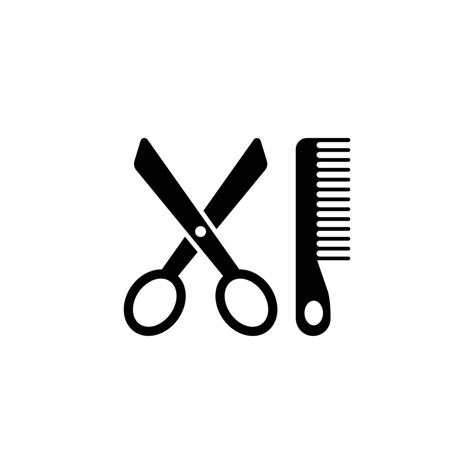 Scissors and Comb, Hairdresser Tools. Flat Vector Icon illustration. Simple black symbol on white background. Scissors and Comb, Hairdresser Tools sign design template for web and mobile UI element