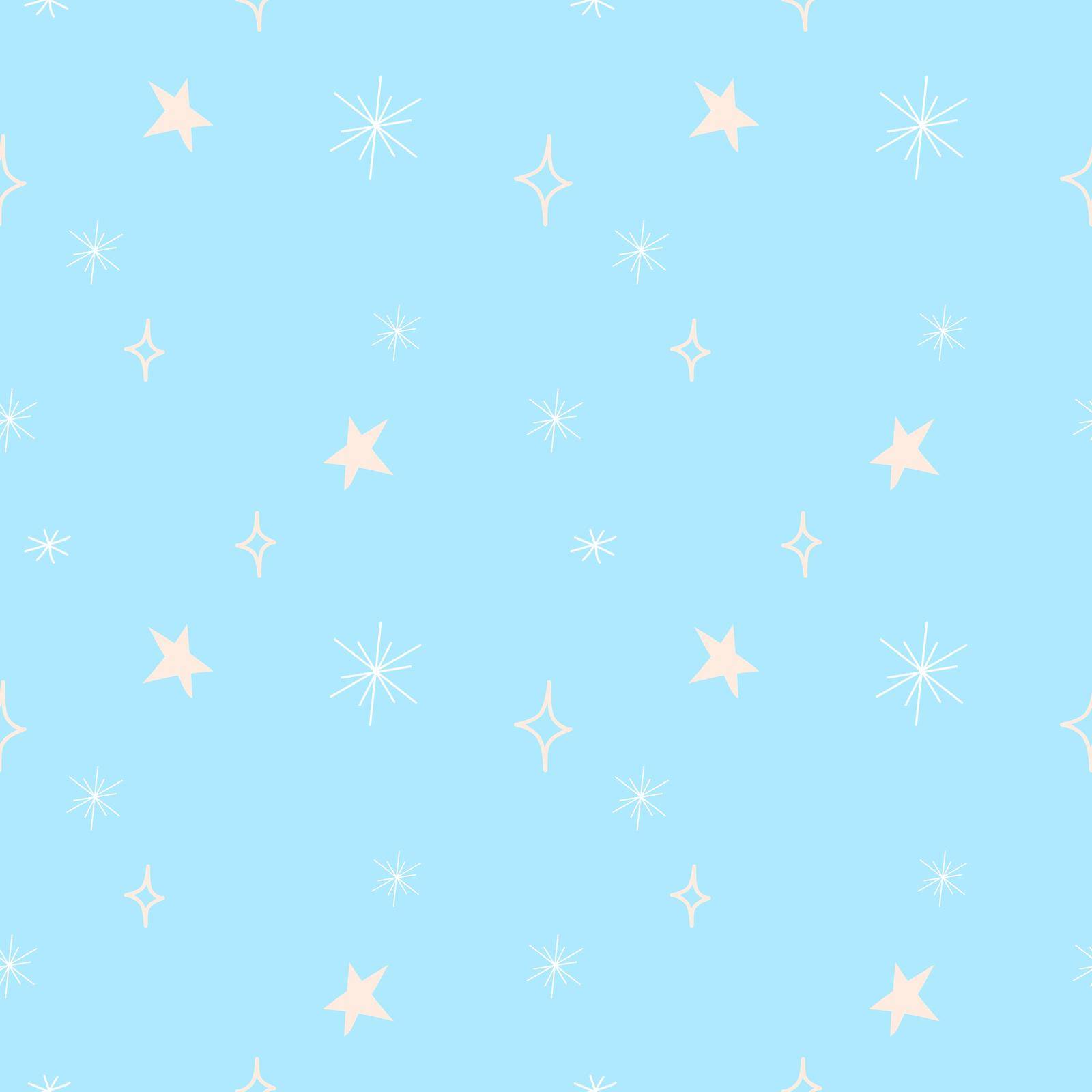 Vector seamless hand drawn simple snow pattern. Winter background with snowfall and stars EPS illustration by Alxyzt