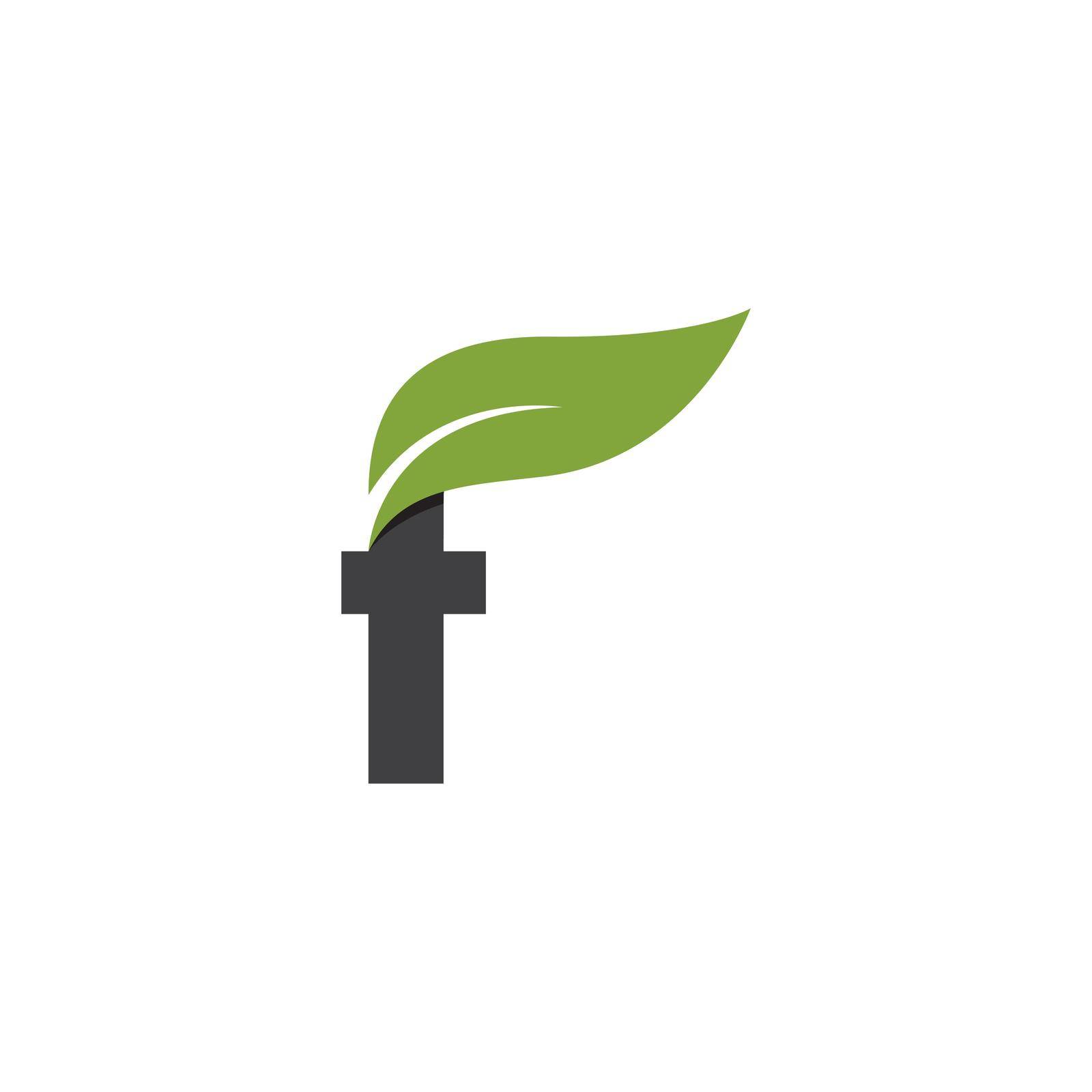 F Initial letter with green leaf