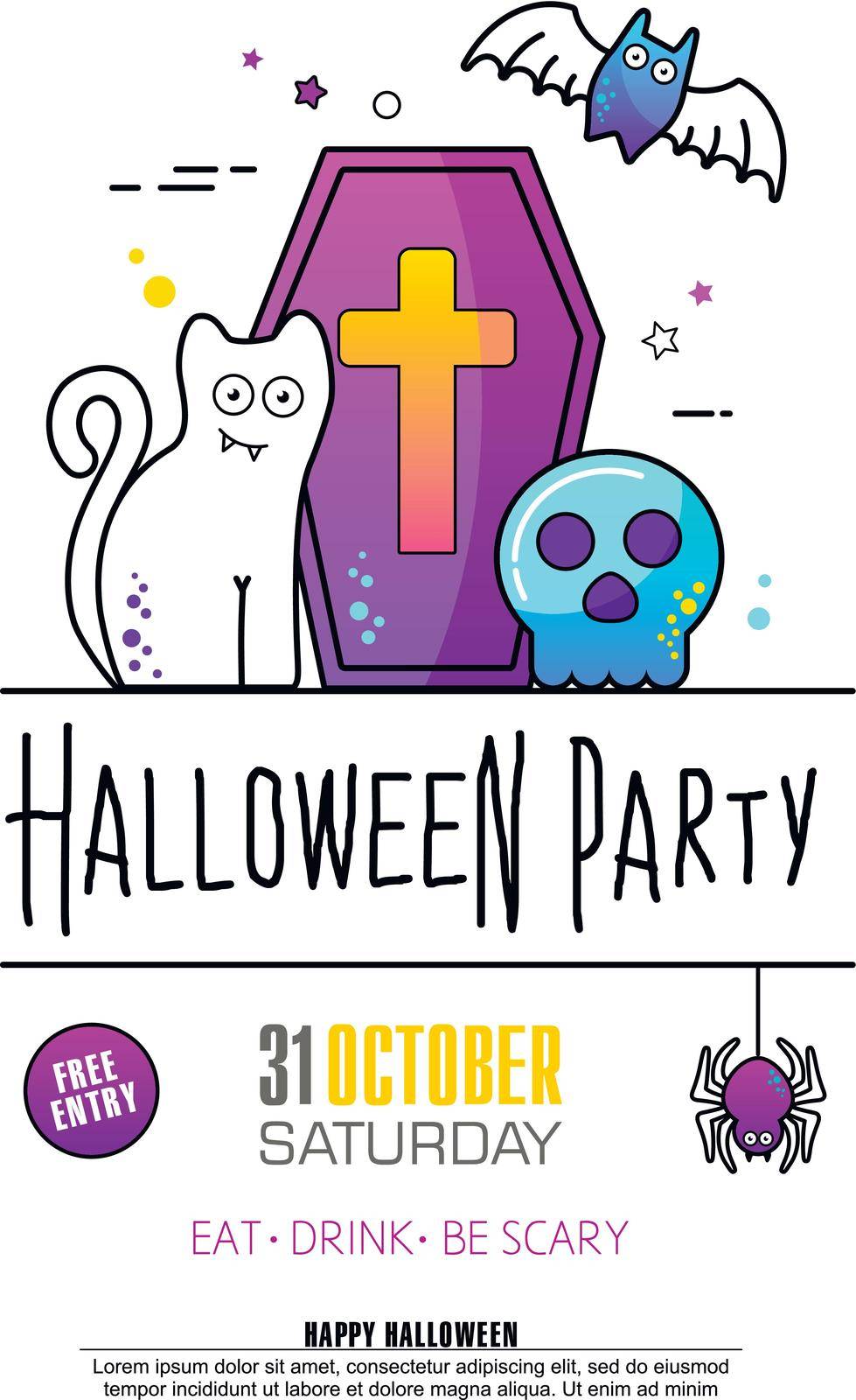 Halloween Party Poster on white background. Trick or treat concept. Creative design for invitation and party. Vector illustration
