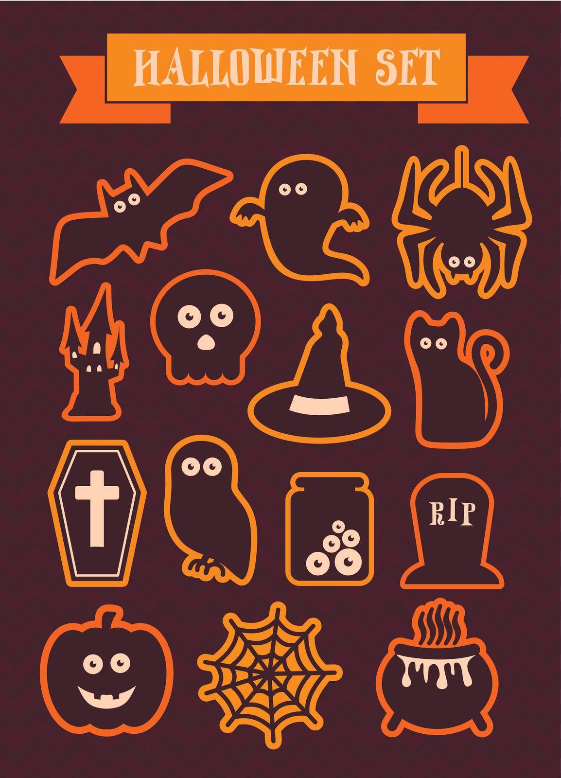 Set of halloween vector silhouette icons by nosik