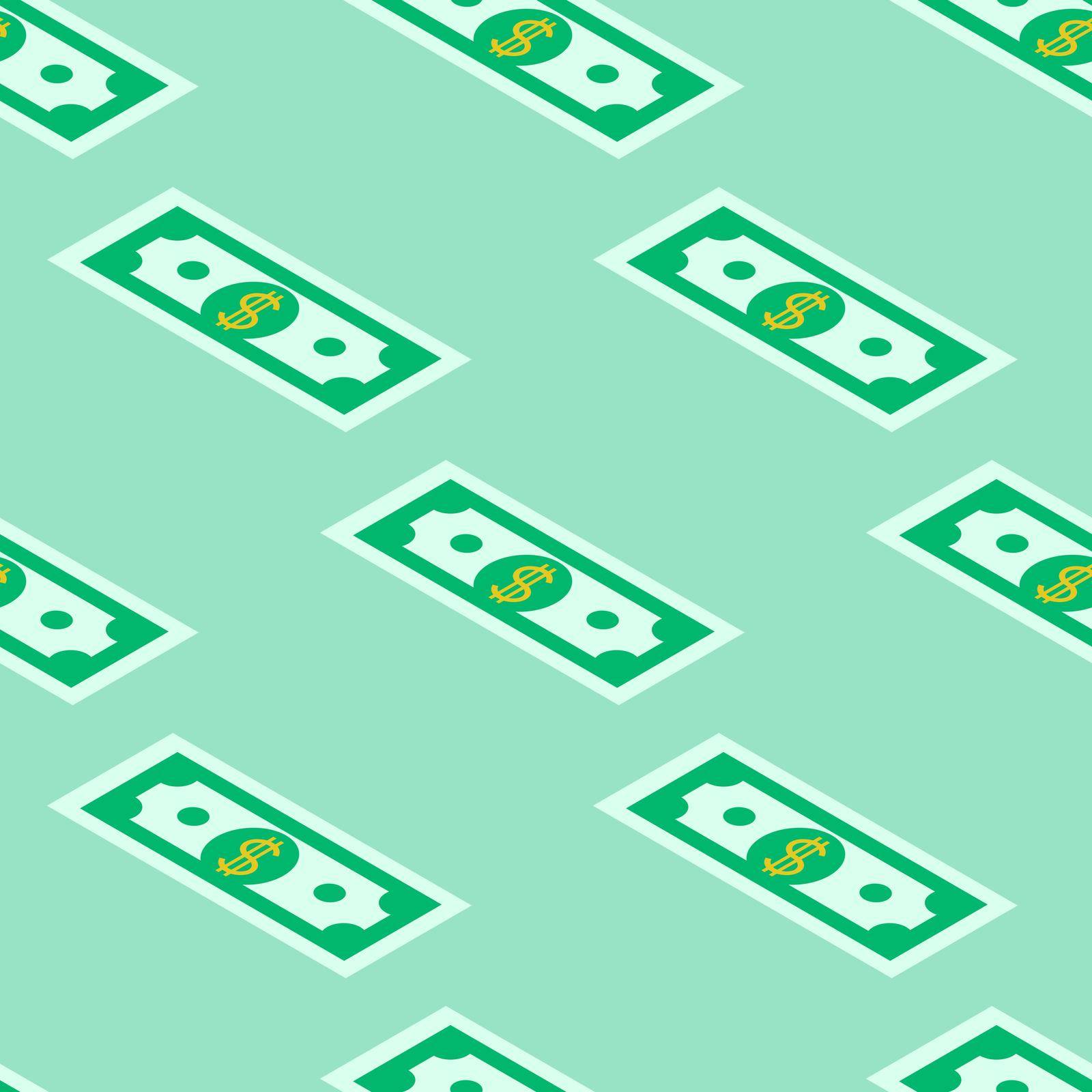 Seamless vector pattern of paper money on a green background, painted by hand. EPS by Alxyzt