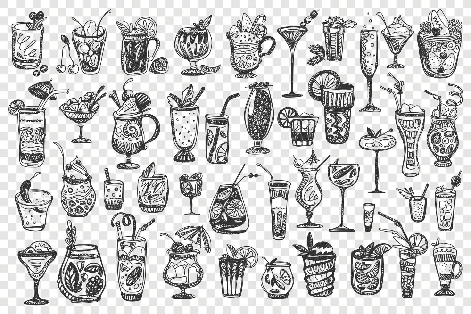 Cocktails hand drawn doodle set by Vasilyeva