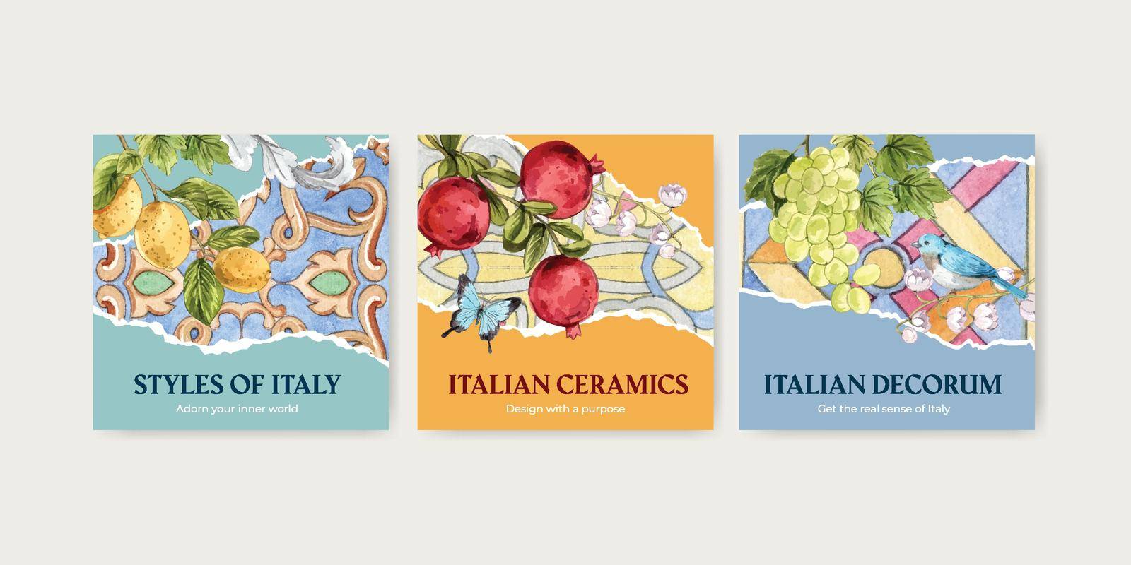 Banner template with Italian style concept,watercolor style by Photographeeasia