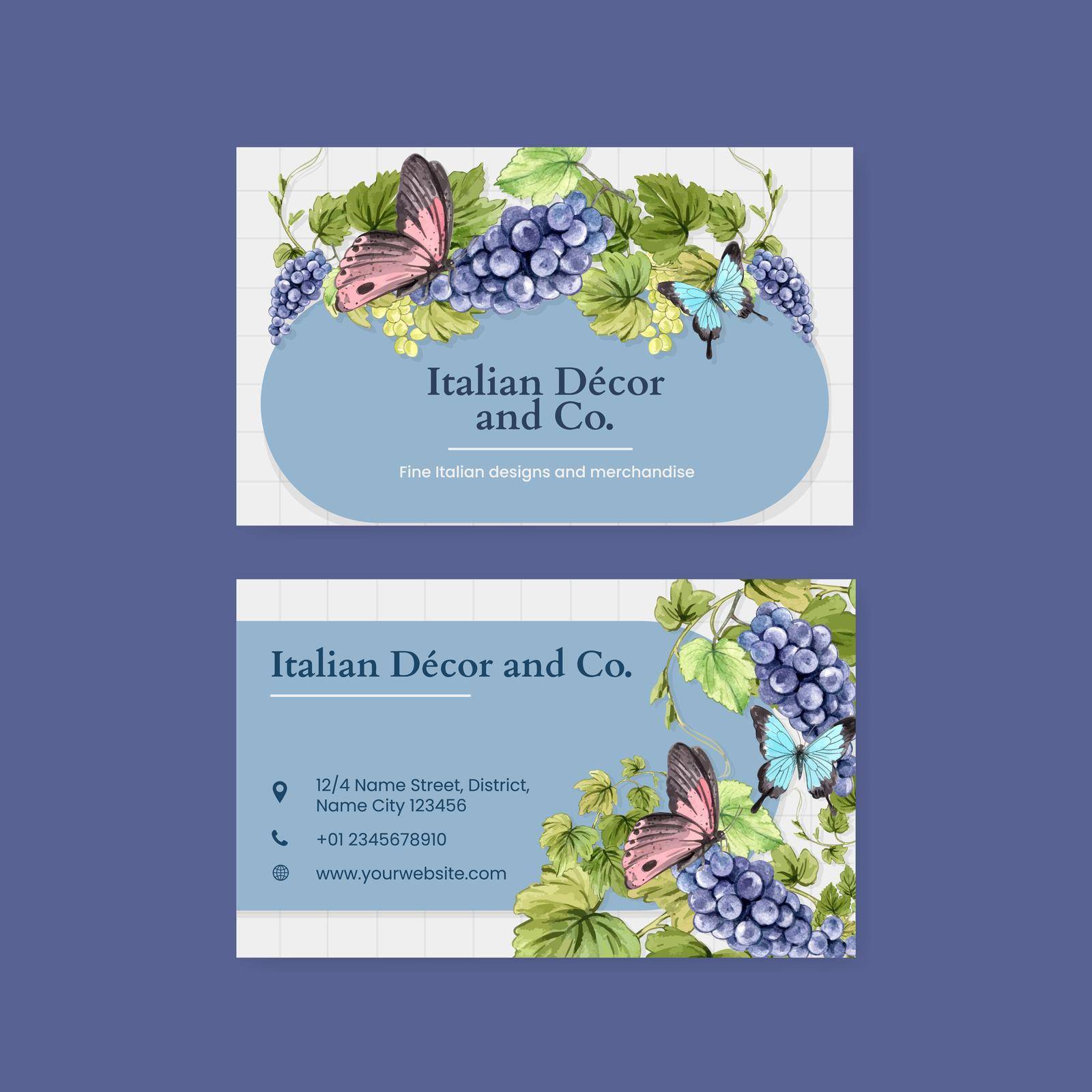 Name card template with Italian style concept,watercolor style