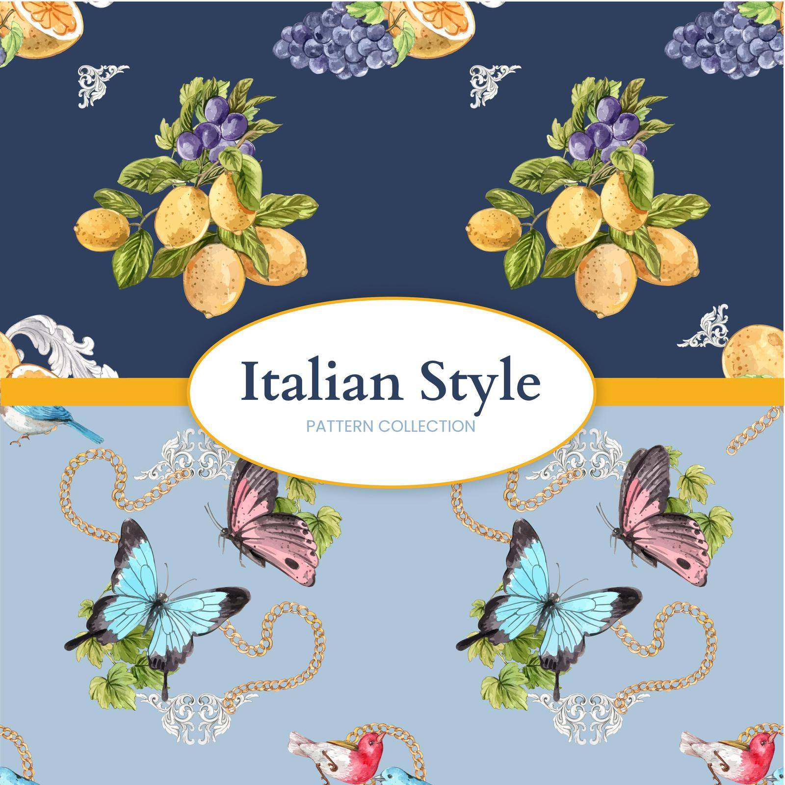 Pattern seamless template with Italian style concept,watercolor style by Photographeeasia