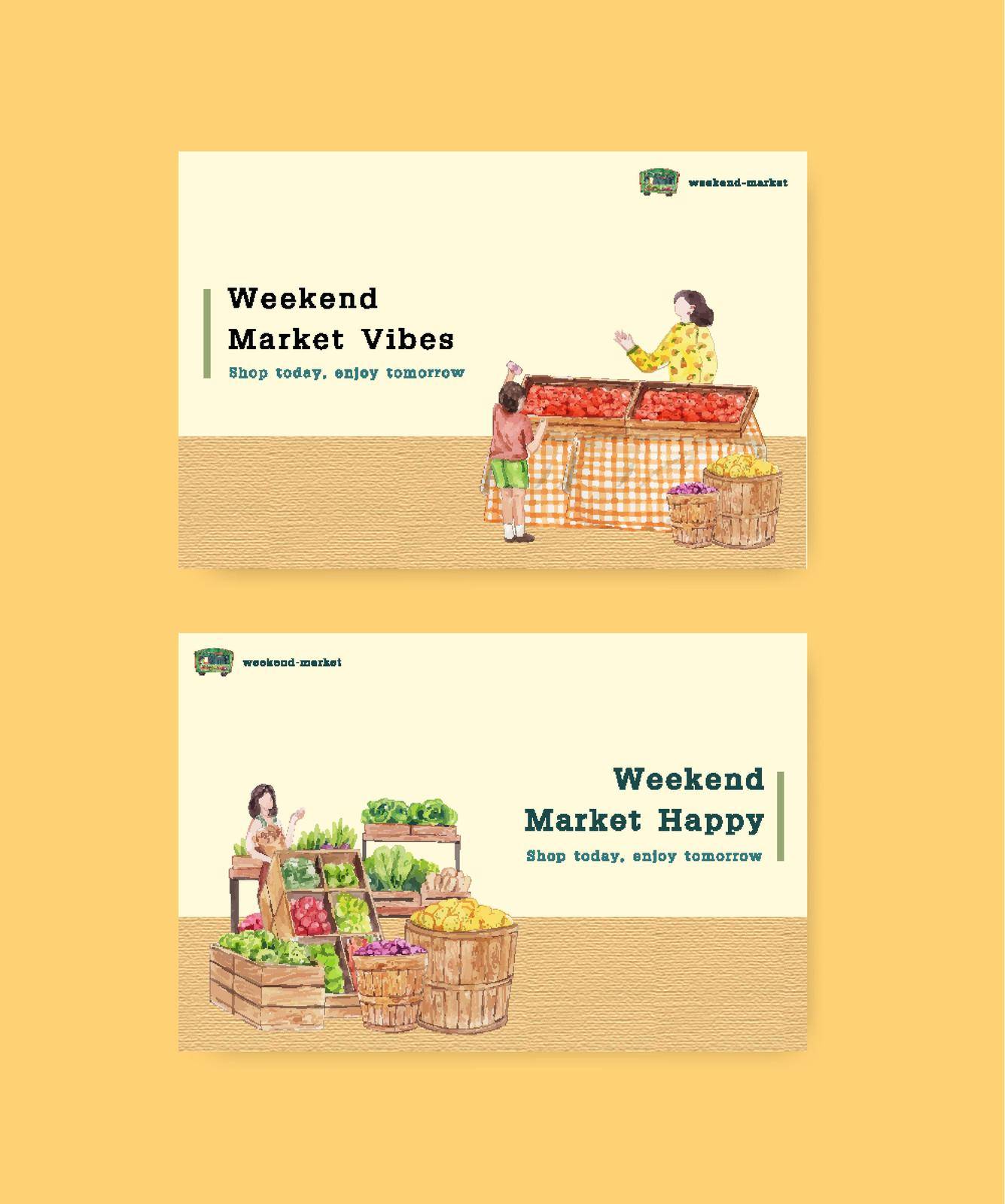 Facebook template with weekend market concept,watercolor style by Photographeeasia