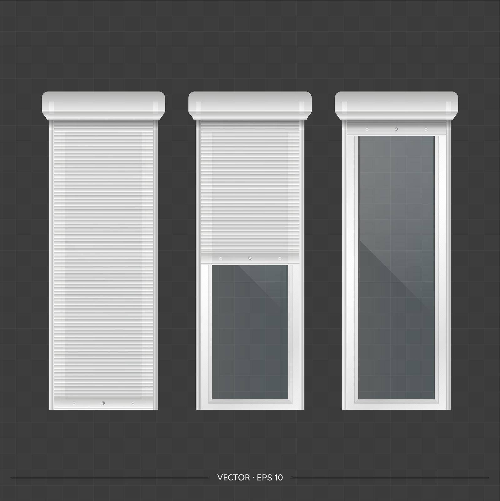 Roller shutter on the euro window. Realistic euro window with roller shutters vector. by Javvani