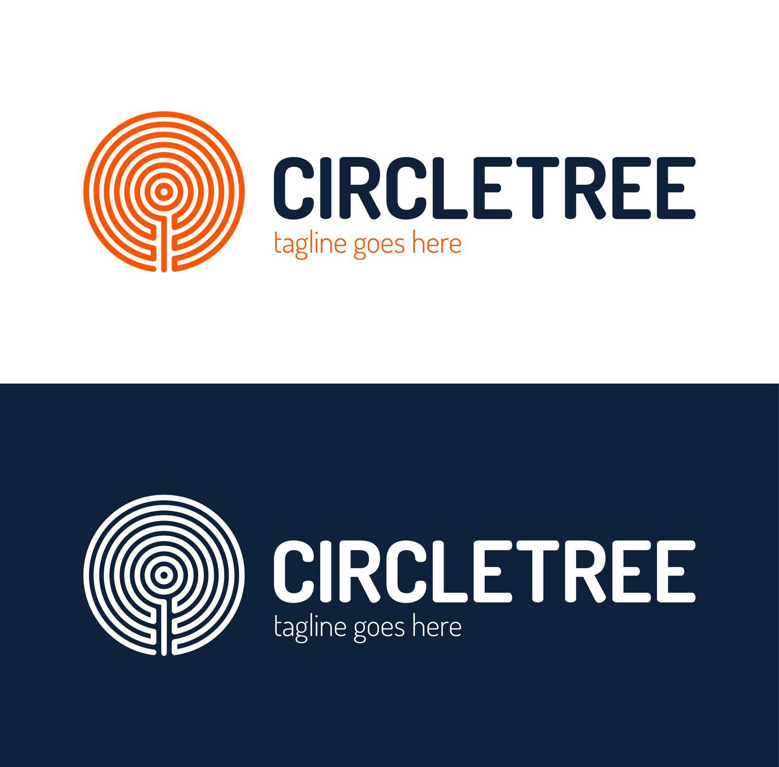 The cut of a tree in the circle shape and labyrinth logo template. For timber and woodworking companies. Creative and modern symbol for company identity by lunarts