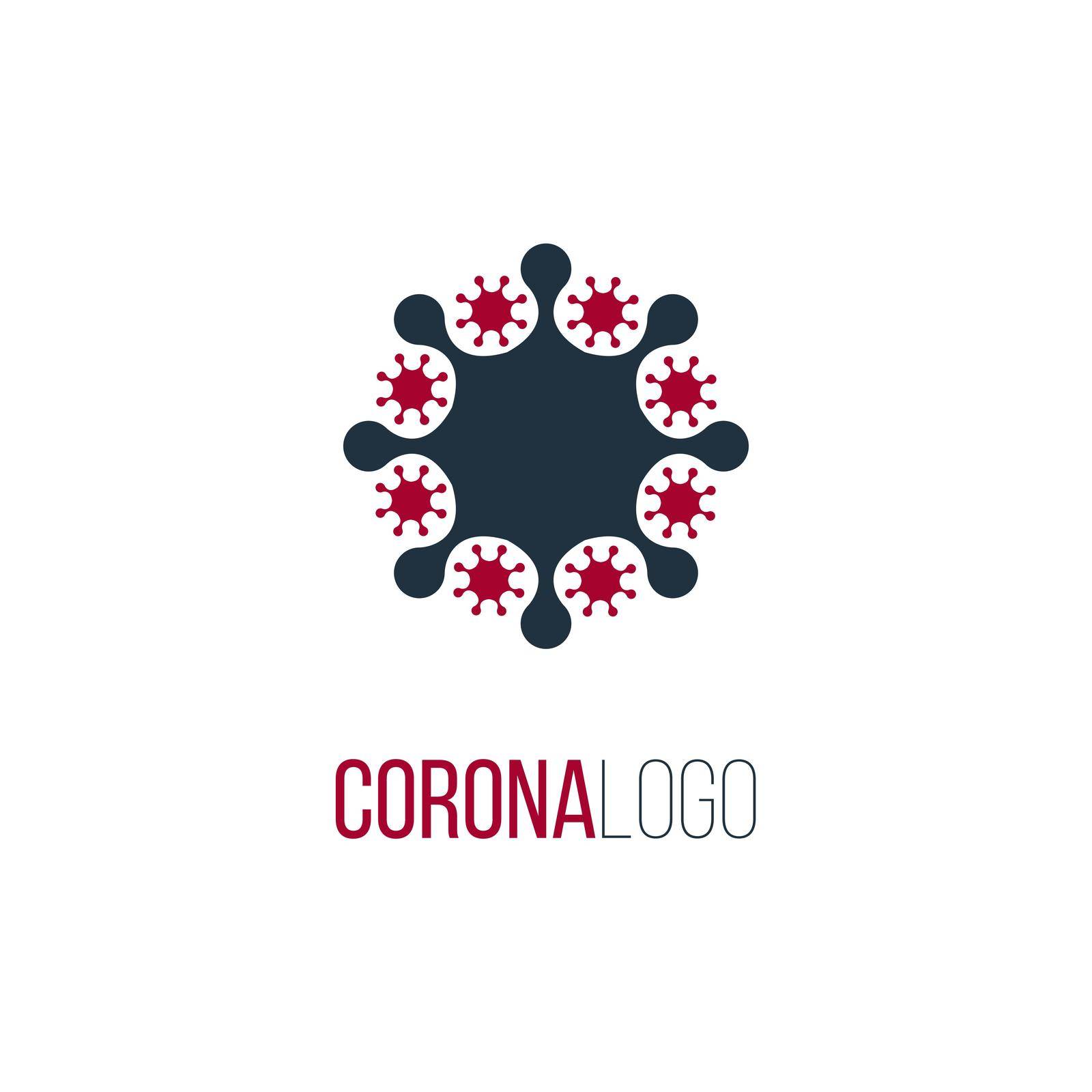 Blue abstract bacteria or virus Logo Design. Covid19 coronavirus pandemia concept. Stock vector illustration isolated
