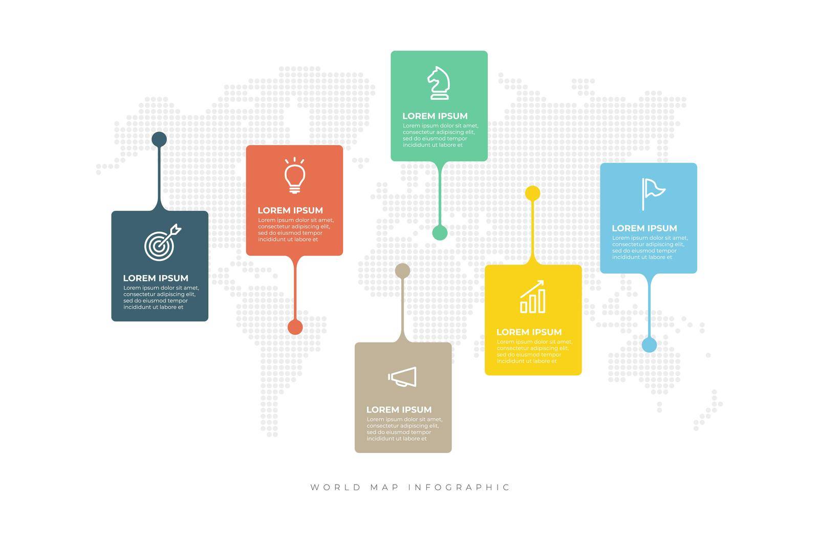 6 colorful elements with place for text. Minimal infographic design layout.
