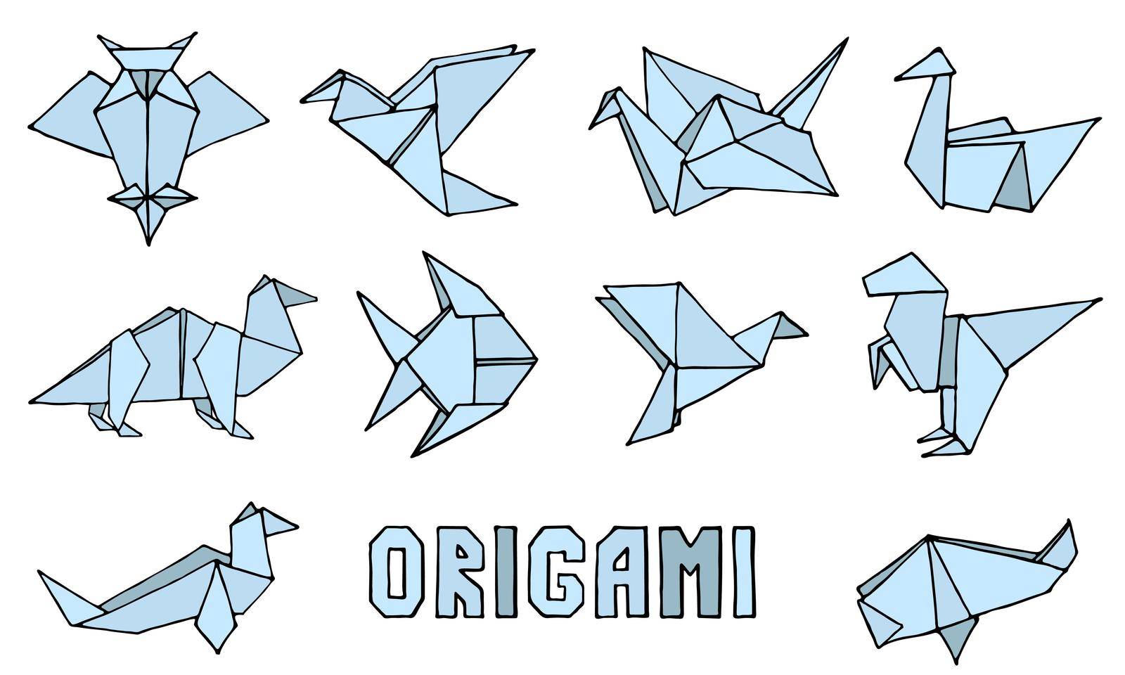 Origami animals hand drawn doodle set by Valeriya_Dor
