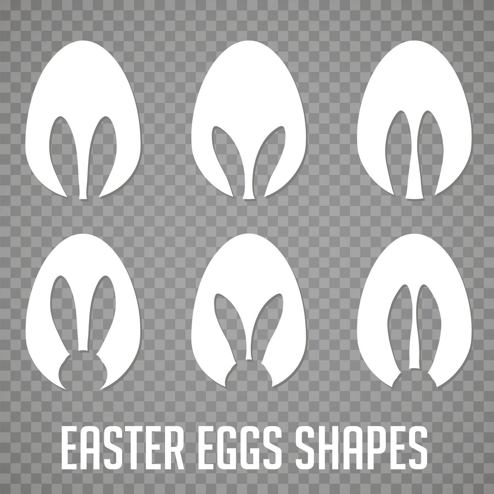 Easter eggs shapes with bunny ears silhouette - traditional symbol of holiday, big set. Simple eggs hunt design collection. Vector illustration for poster, card or banner.