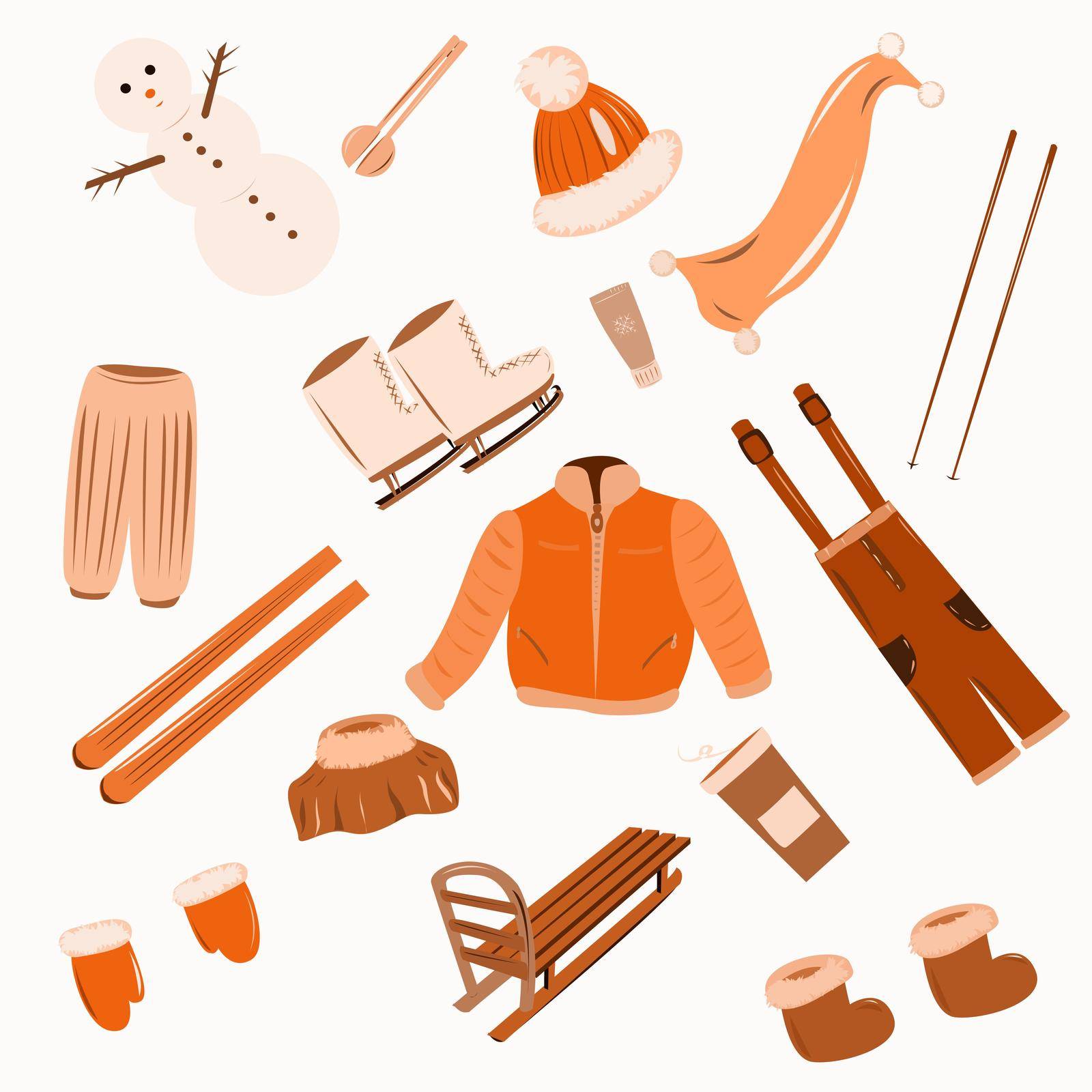Set of elements for winter clothing and things
