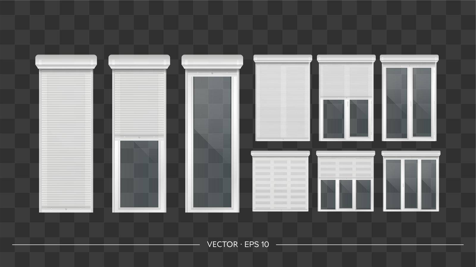 Roller shutter on the euro window. Realistic euro window with roller shutters vector. by Javvani