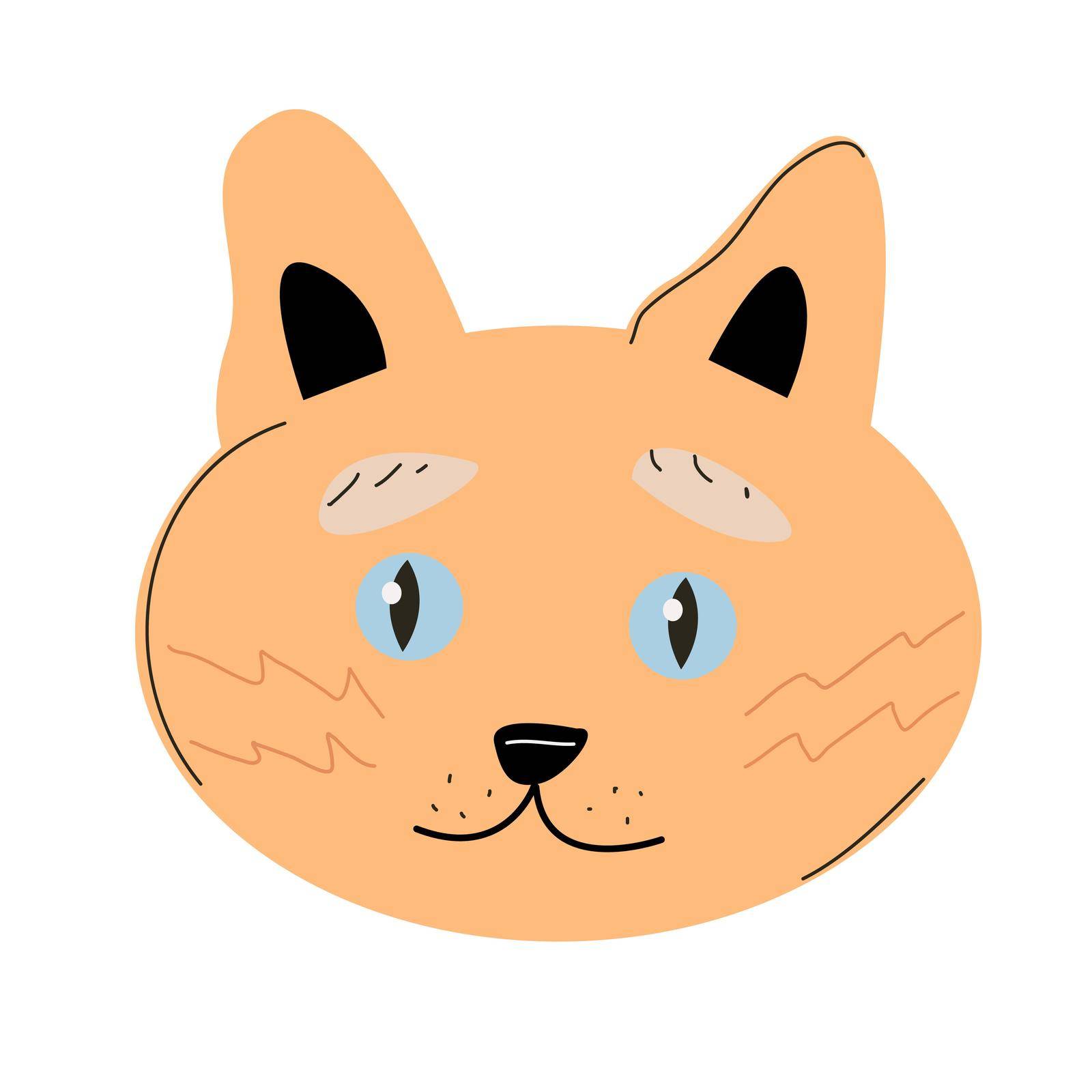 The muzzle of a cat with blue eyes illustration for children on the theme of animals.