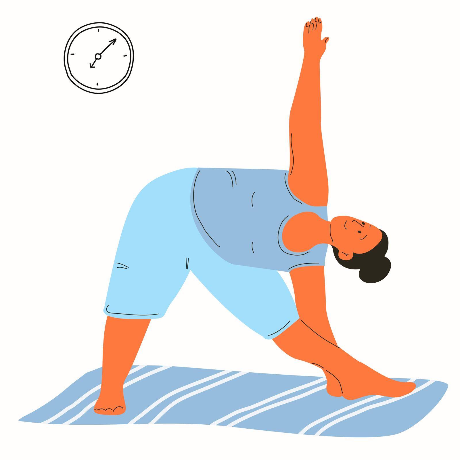 Yoga class at home. Sports and health. Doodle style illustration