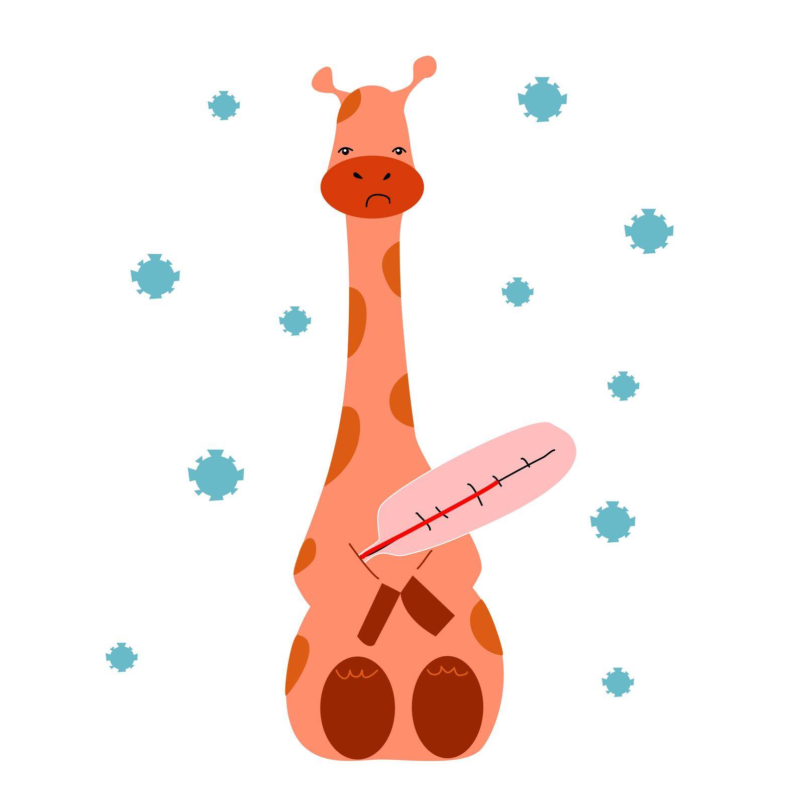 The giraffe is sick and measures the temperature with a thermometer. by EvgeniyaEgorova