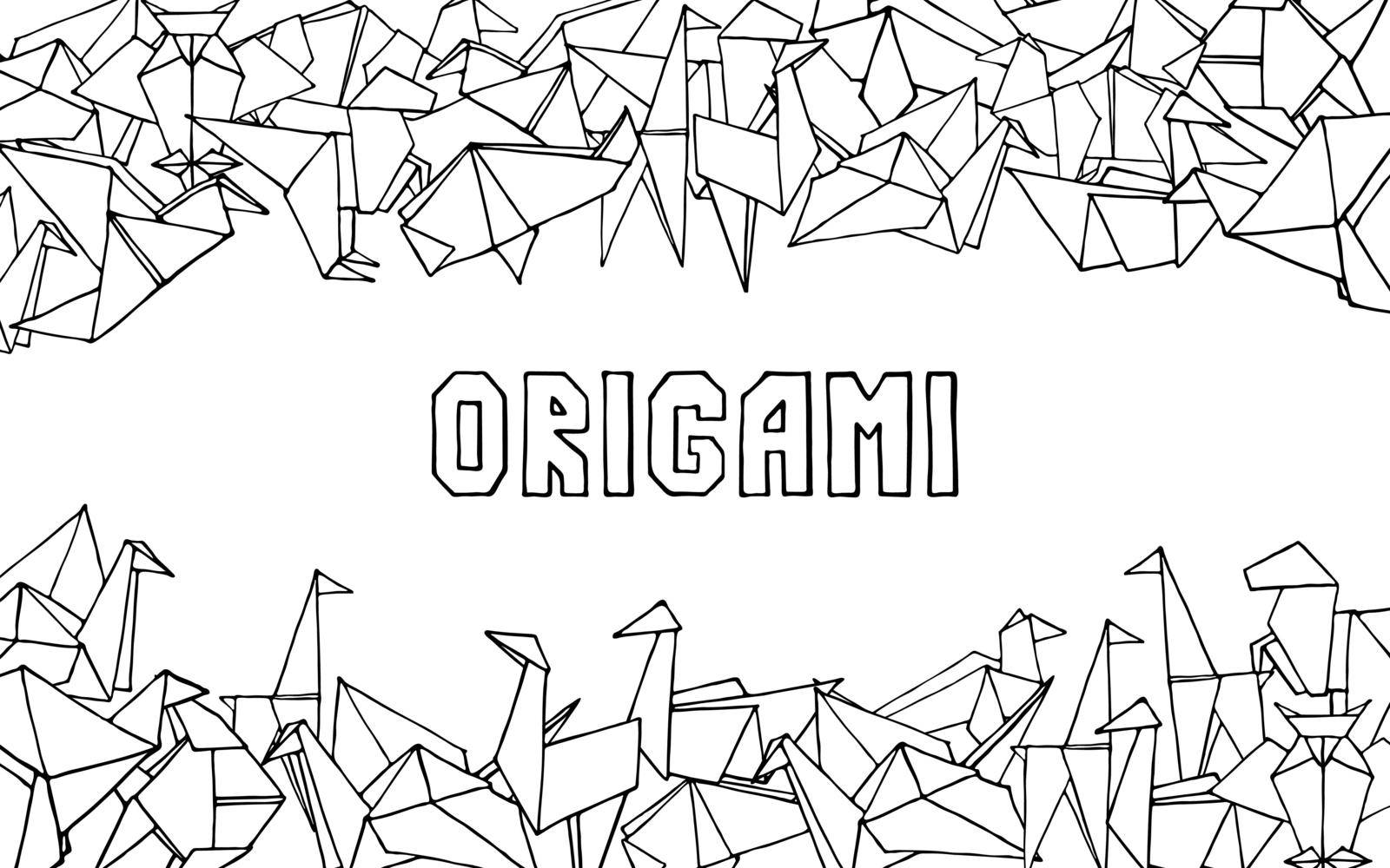 Origami animals background. Hand drawn doodle border. Minimalistic vector illustration
