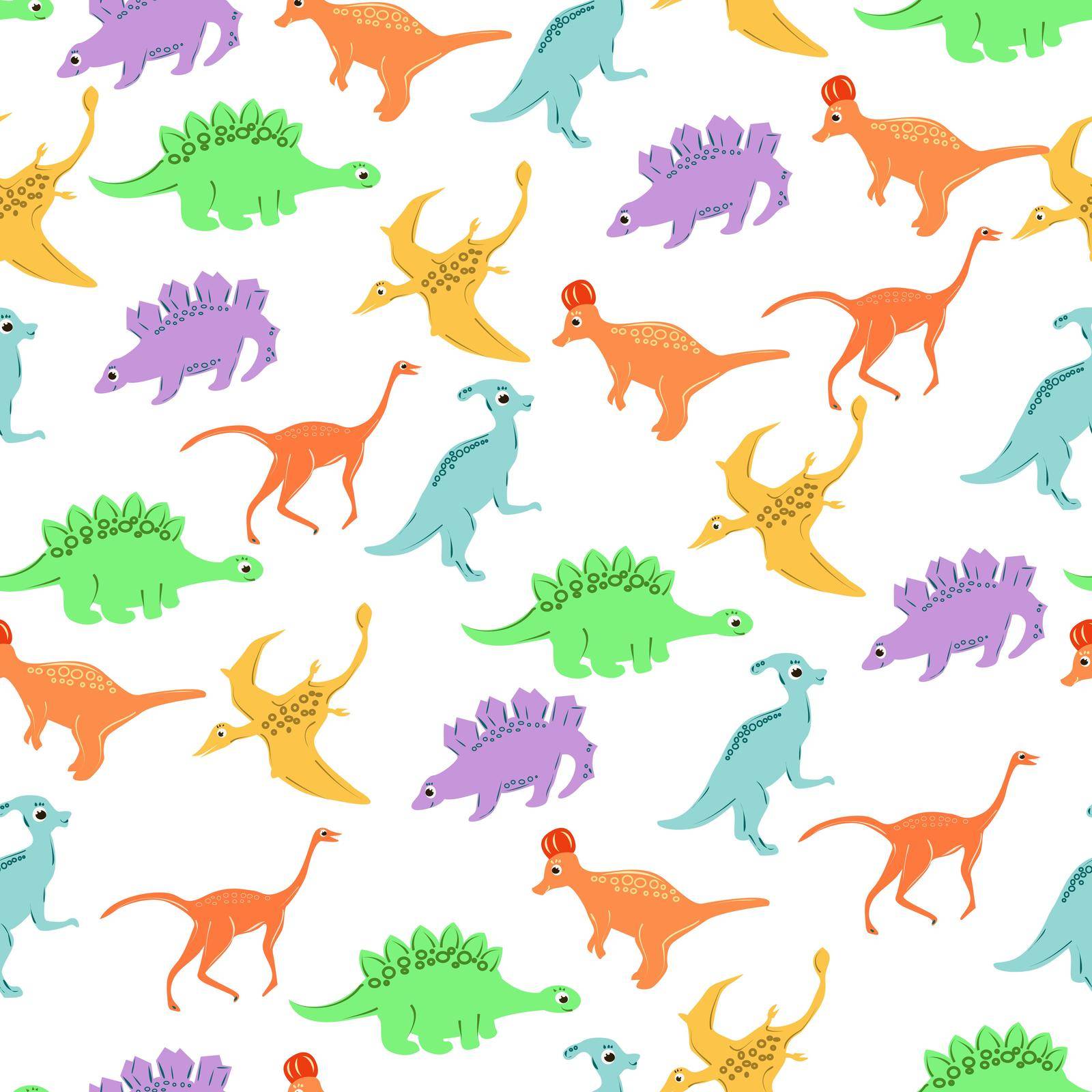 Seamless pattern with colorful colorful dinosaurs for kids