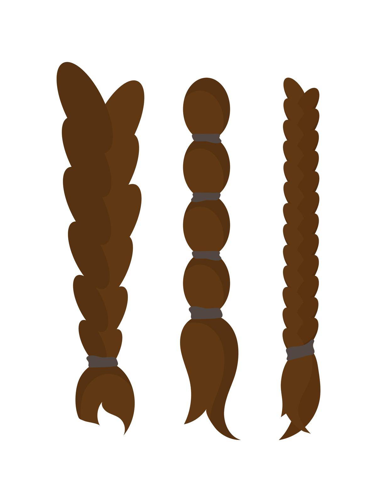 A set of dark braids. Isolated. Vector.