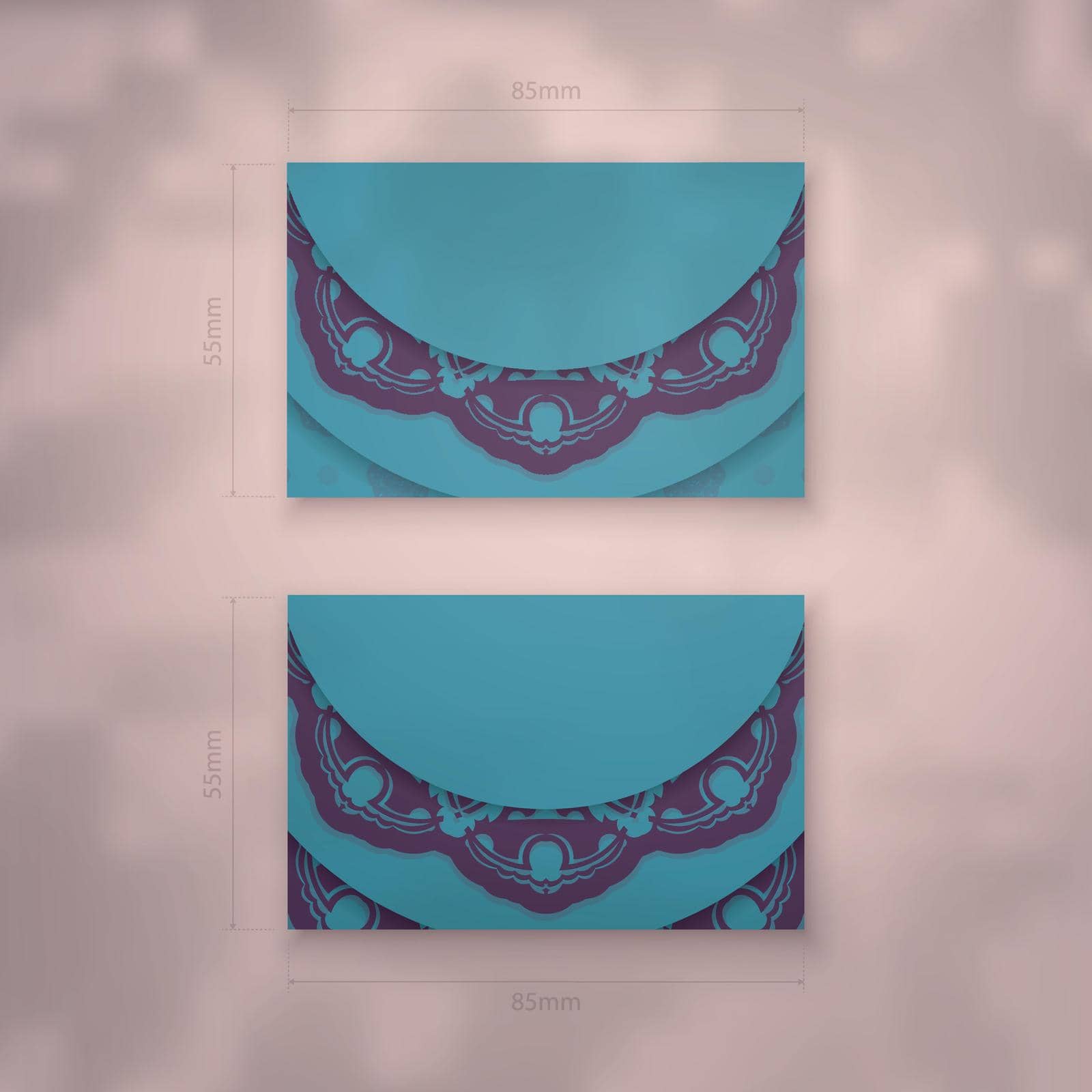 Business card in turquoise color with abstract purple ornament for your personality.