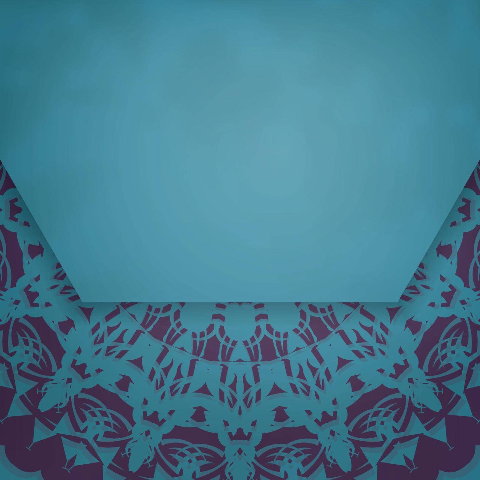 Turquoise card with luxurious purple pattern for your design.