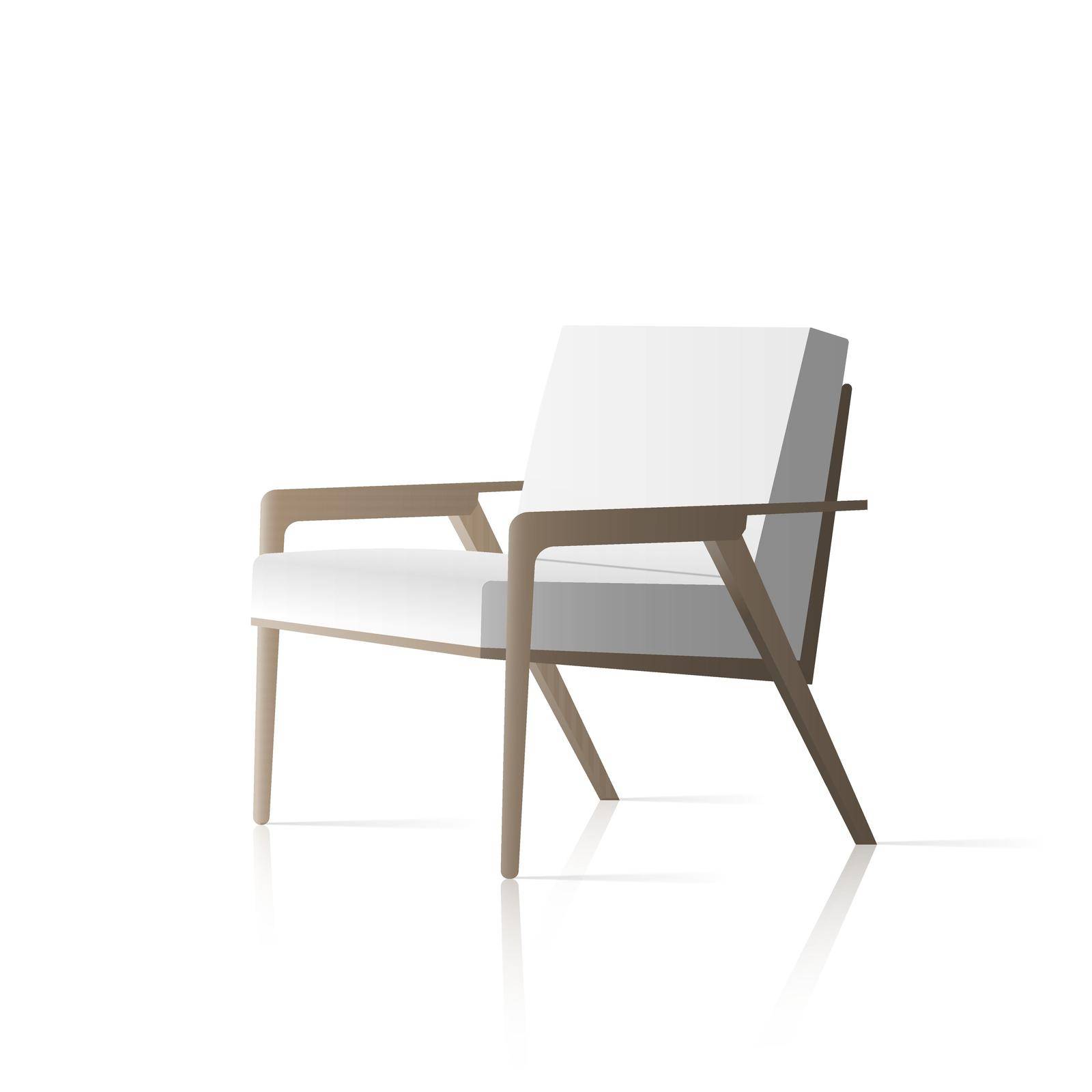 White armchair with wooden legs. Realistic vector armchair in the loft style. Interior design element. by Javvani